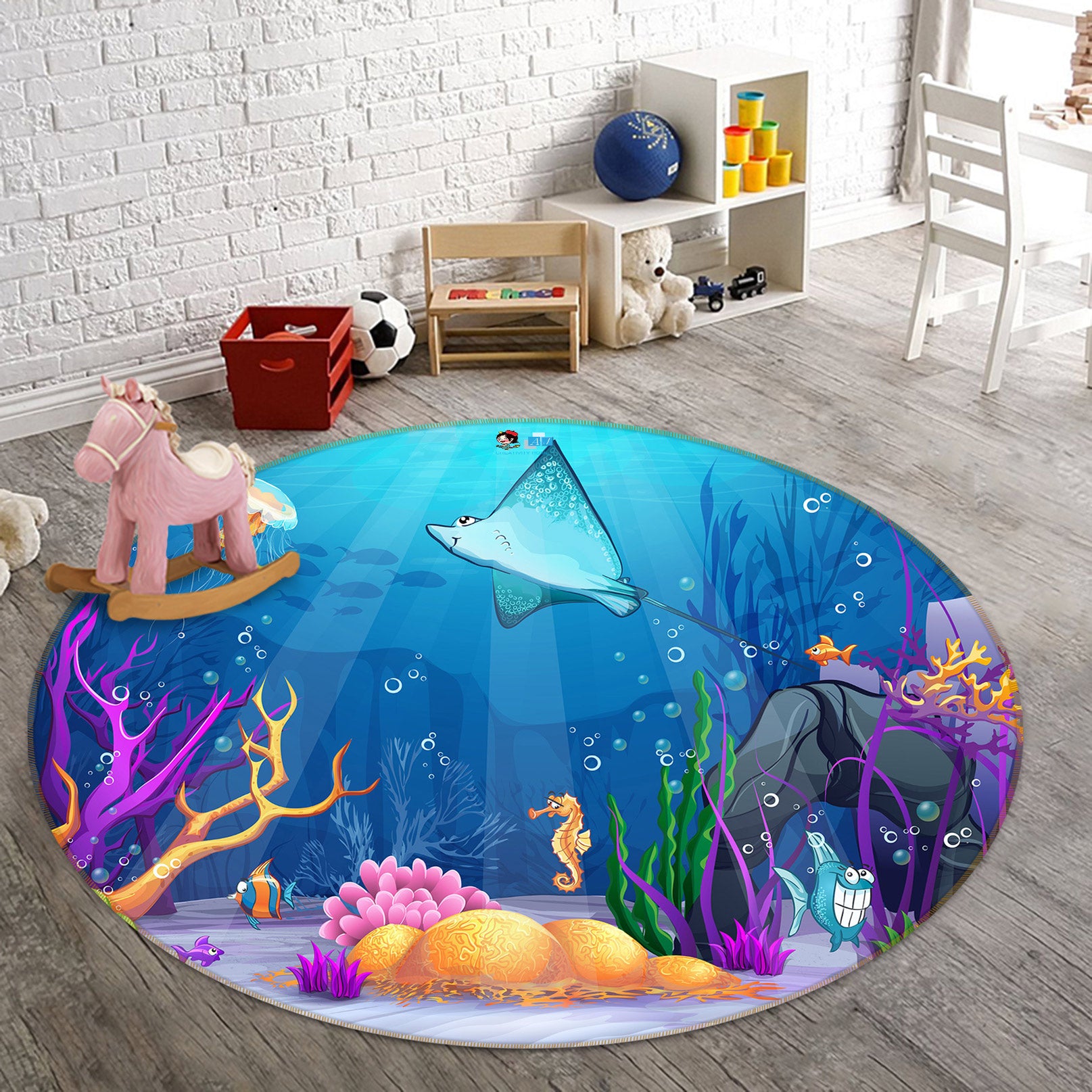 3D Sea Bottom Coral 72239 Round Non Slip Rug Mat
