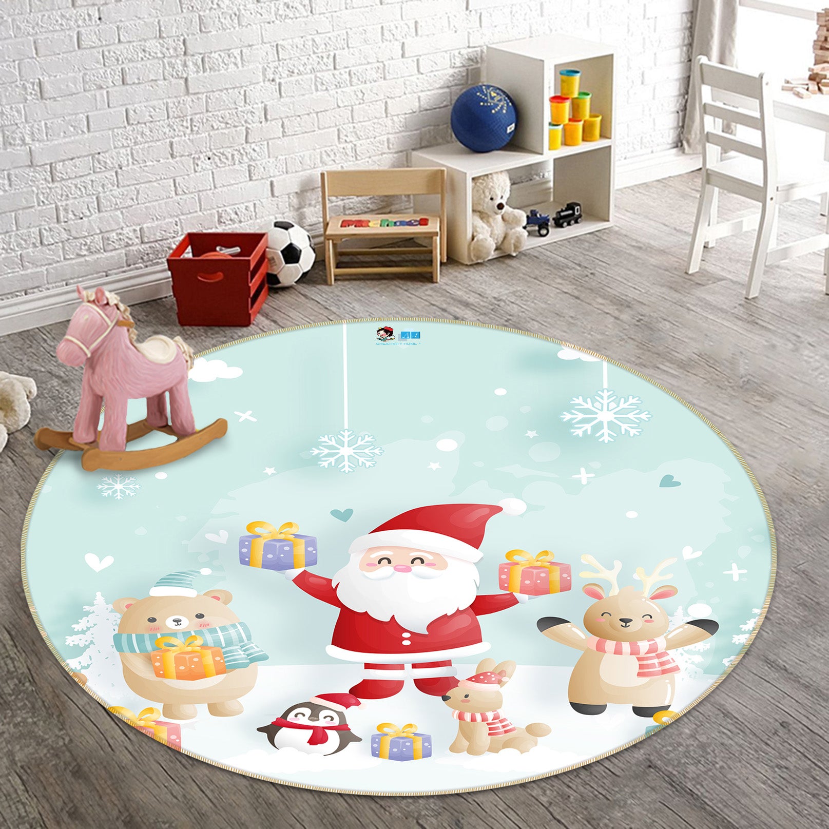 3D Santa Claus 81055 Round Non Slip Rug Mat