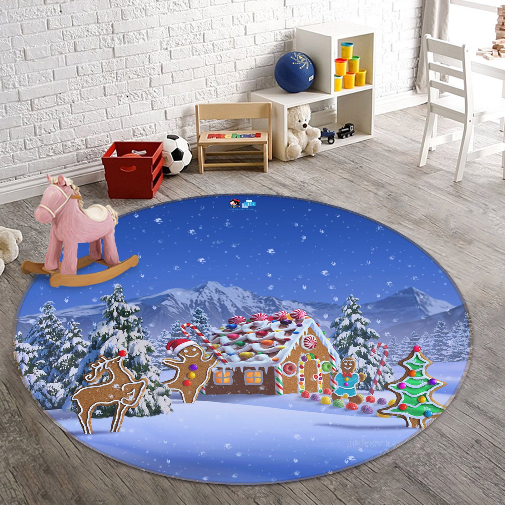 3D Snow House 83131 Jerry LoFaro Rug Round Non Slip Rug Mat