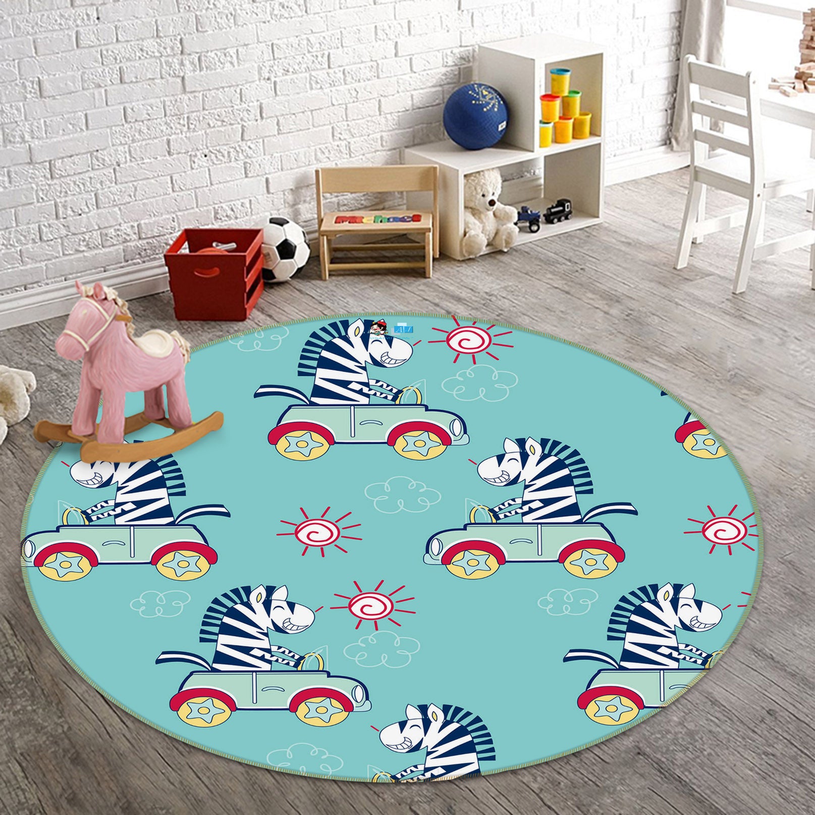 3D Car Zebra 75050 Round Non Slip Rug Mat