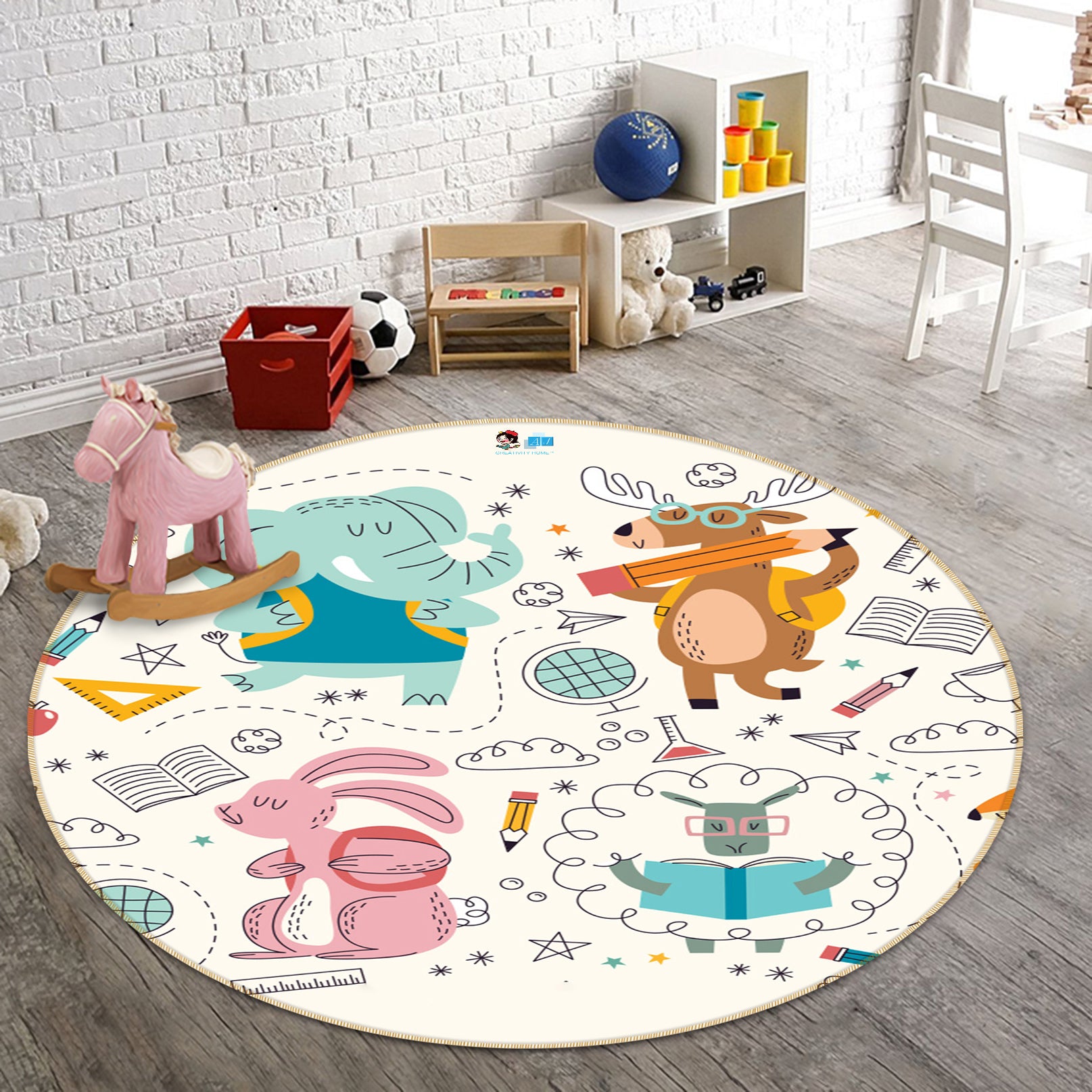 3D Elephant Deer Rabbit Sheep 81243 Round Non Slip Rug Mat