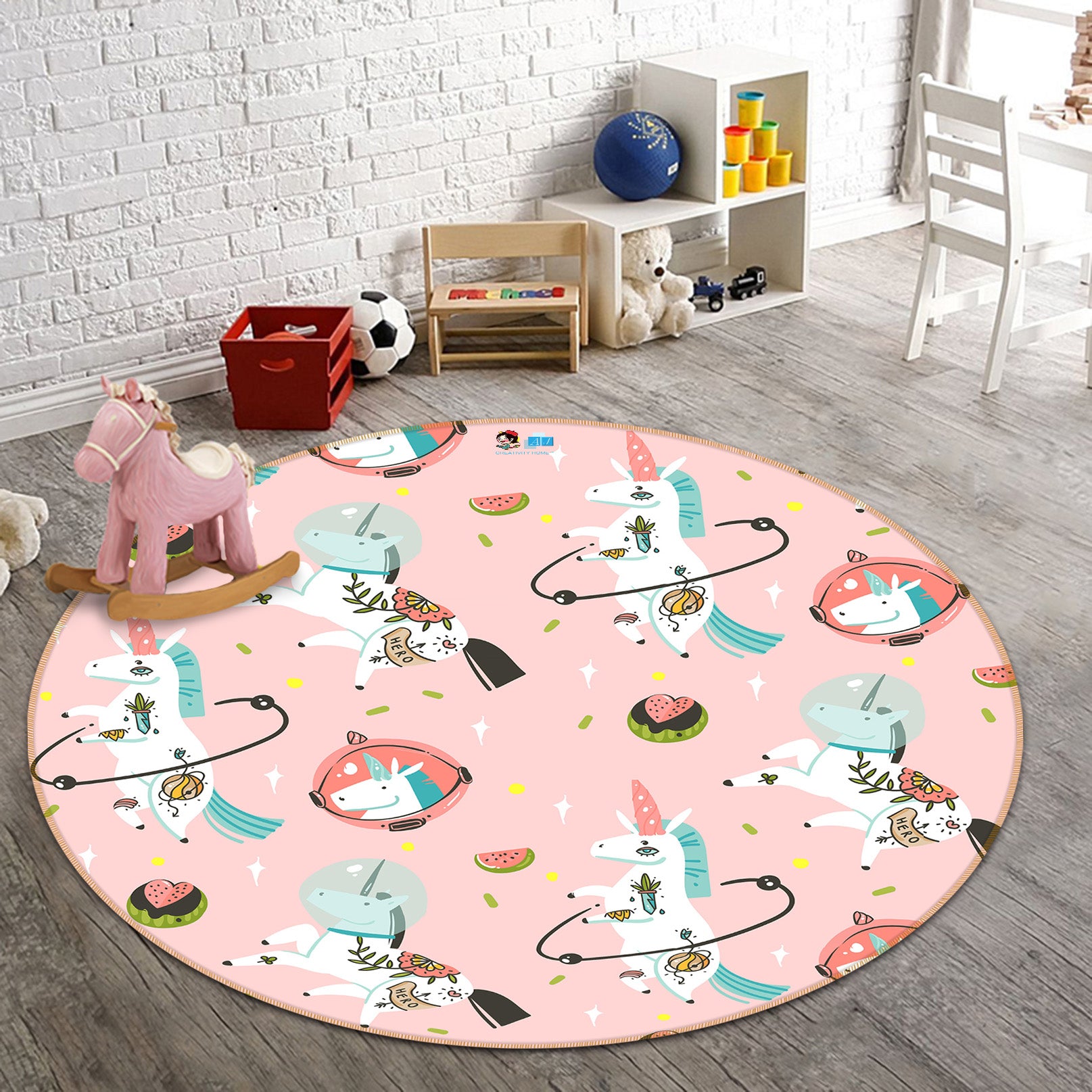 3D Unicorn Pattern 81099 Round Non Slip Rug Mat