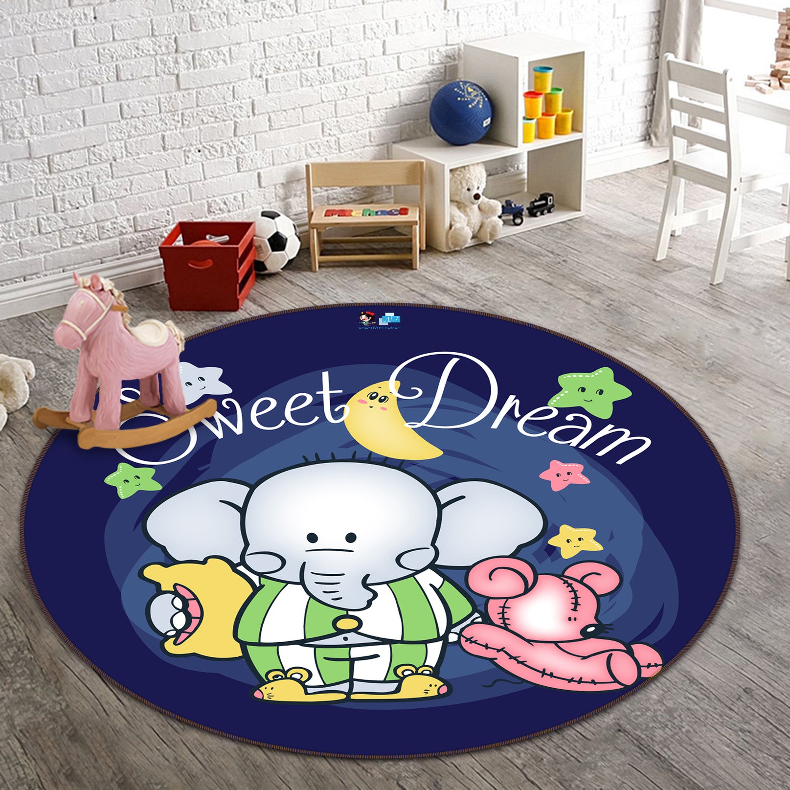 3D Moon Elephant 74208 Round Non Slip Rug Mat