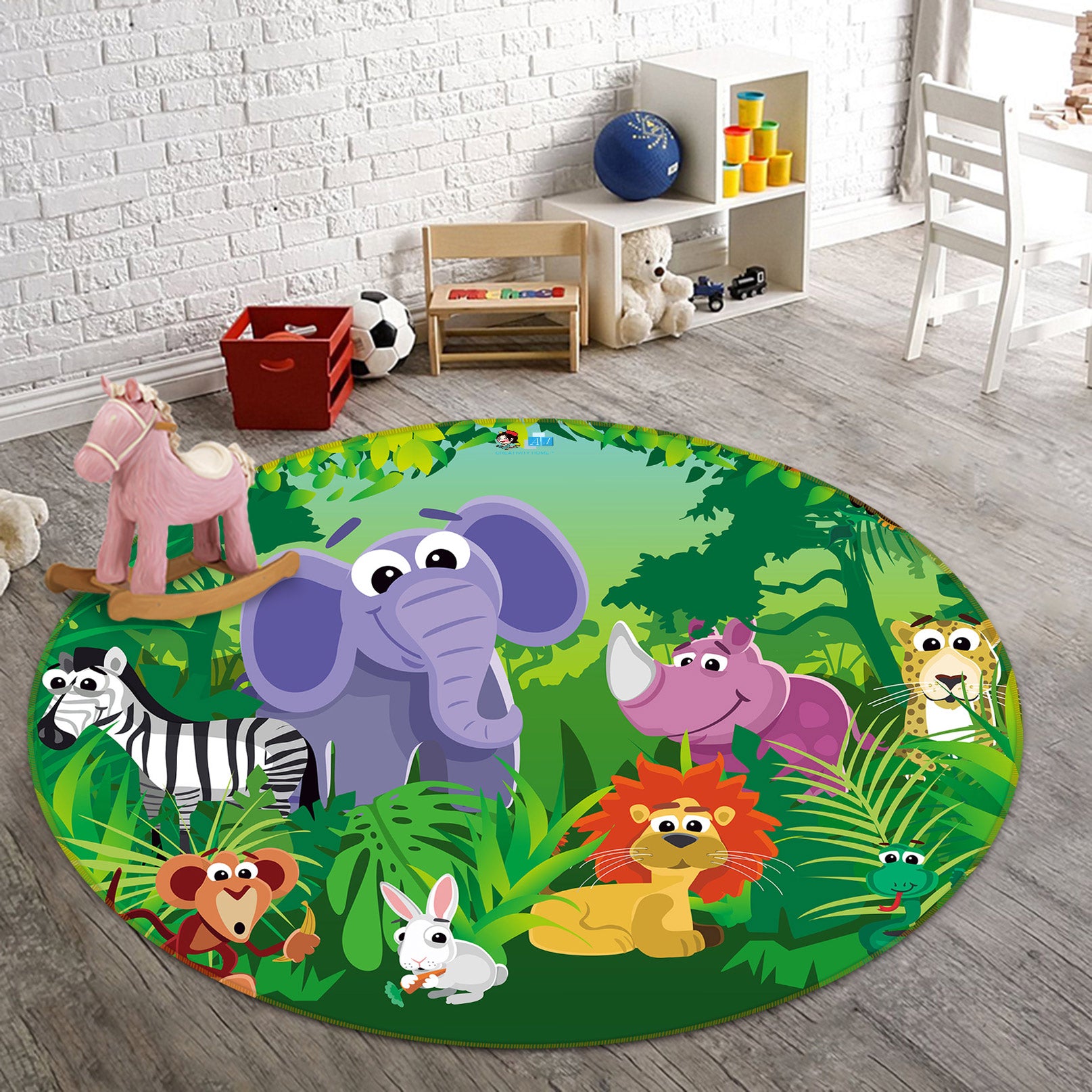 3D Cartoon Forest Animals 80272 Round Non Slip Rug Mat