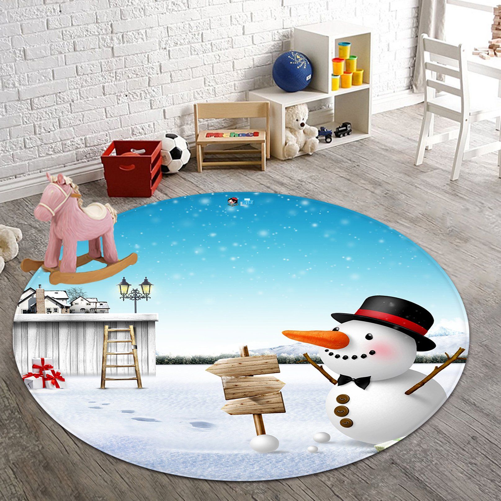 3D Snowing Snowman 050 Round Non Slip Rug Mat Mat AJ Creativity Home