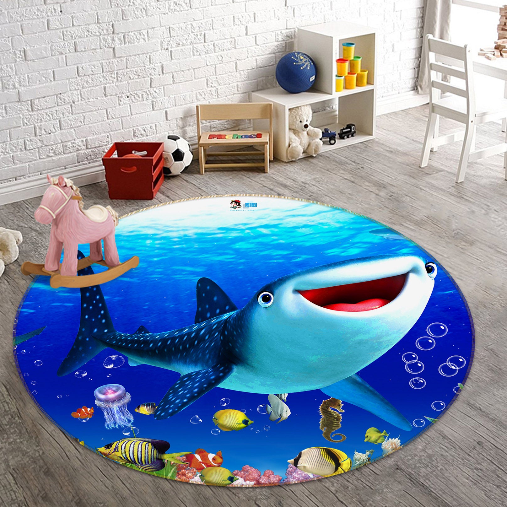 3D Shark 82019 Animal Round Non Slip Rug Mat