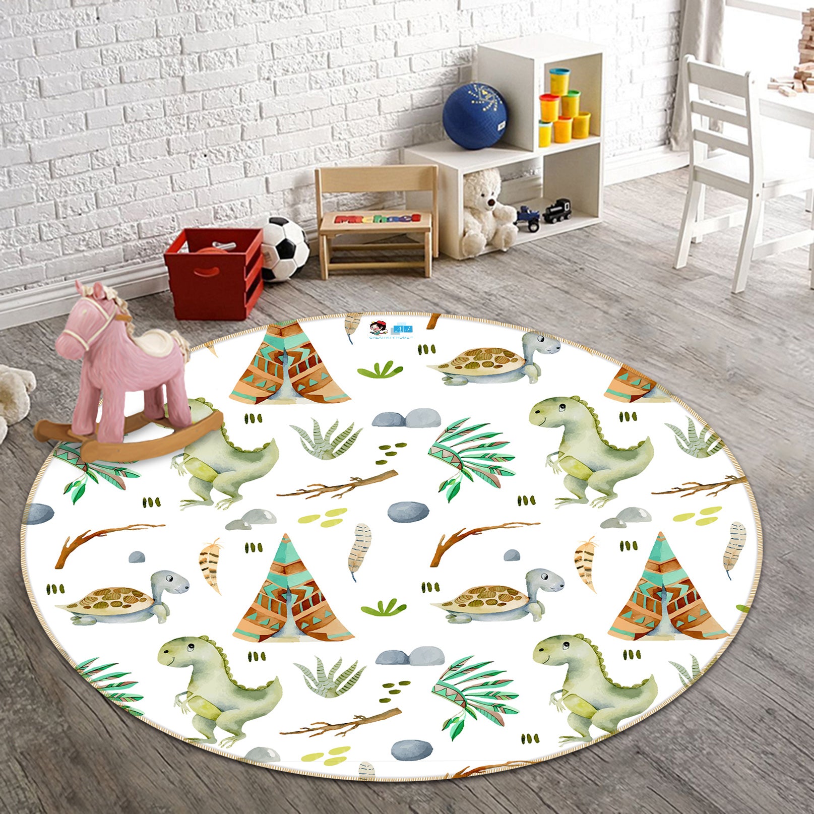 3D Dinosaur Pattern 81130 Round Non Slip Rug Mat