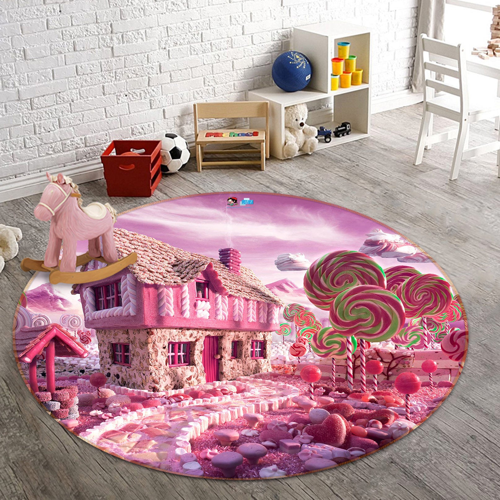 3D Pink Candy House 72213 Round Non Slip Rug Mat