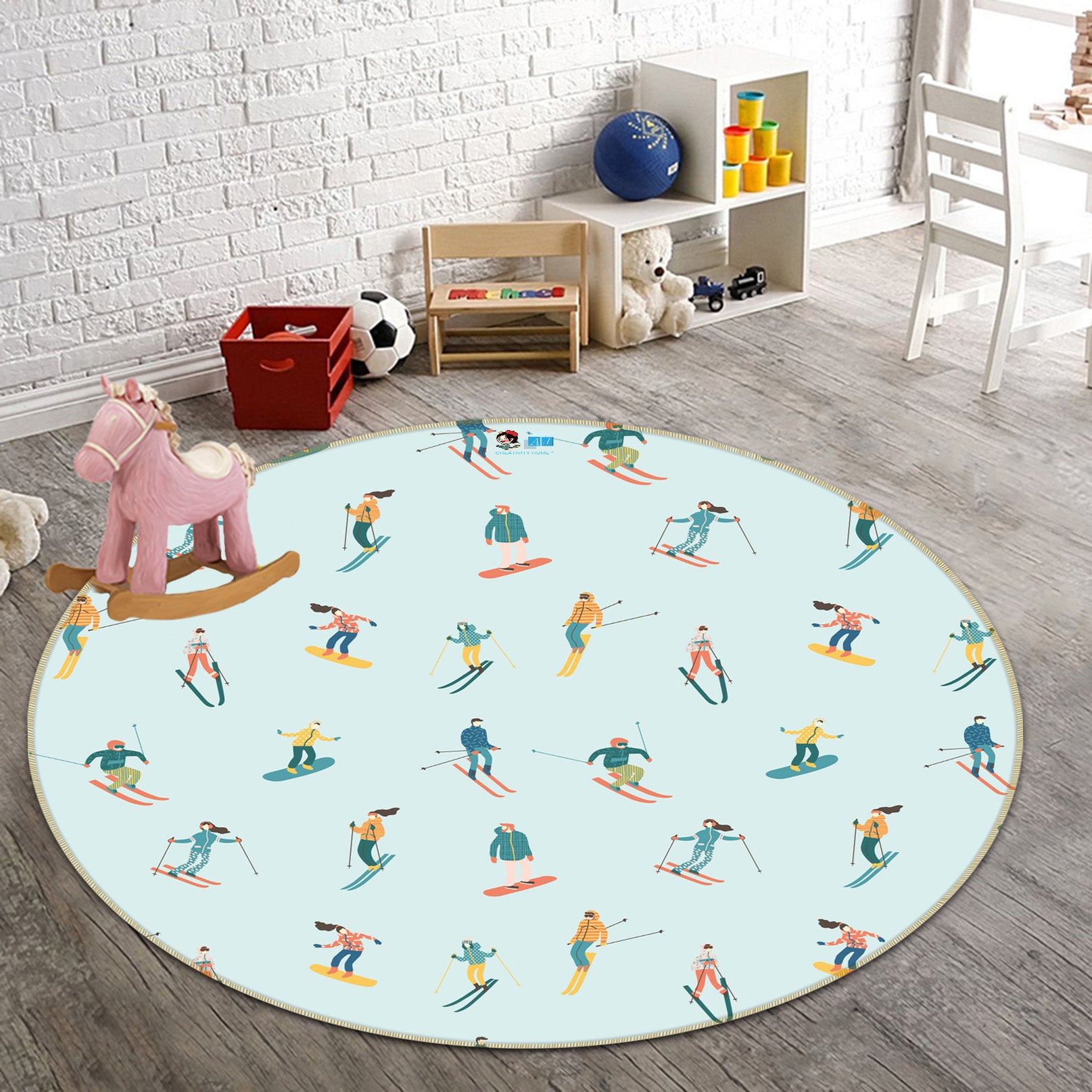 3D Skier 64168 Round Non Slip Rug Mat
