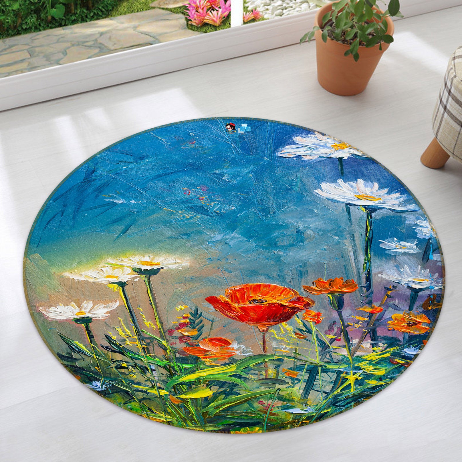 3D Flowers 69070 Round Non Slip Rug Mat