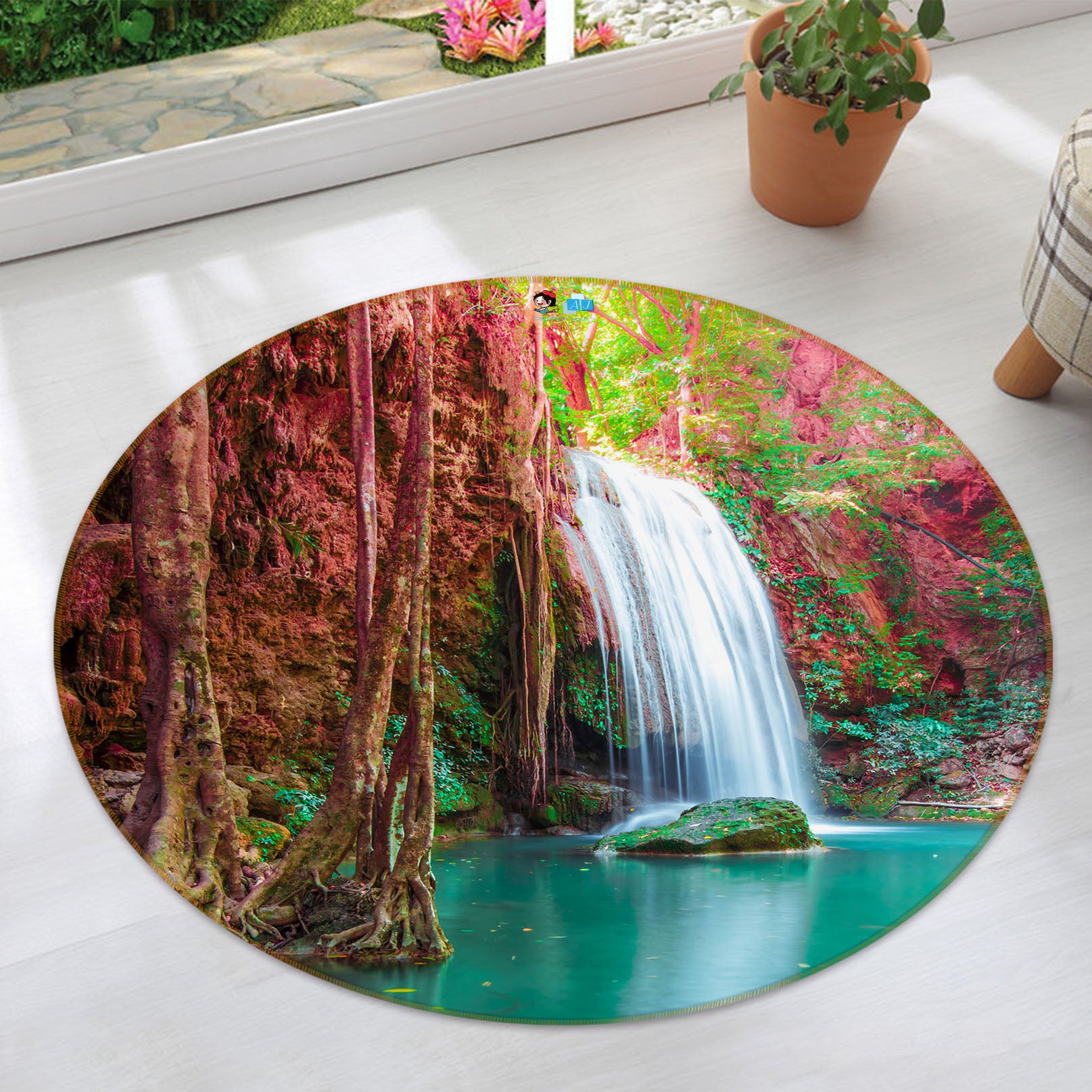 3D Waterfall 69124 Round Non Slip Rug Mat