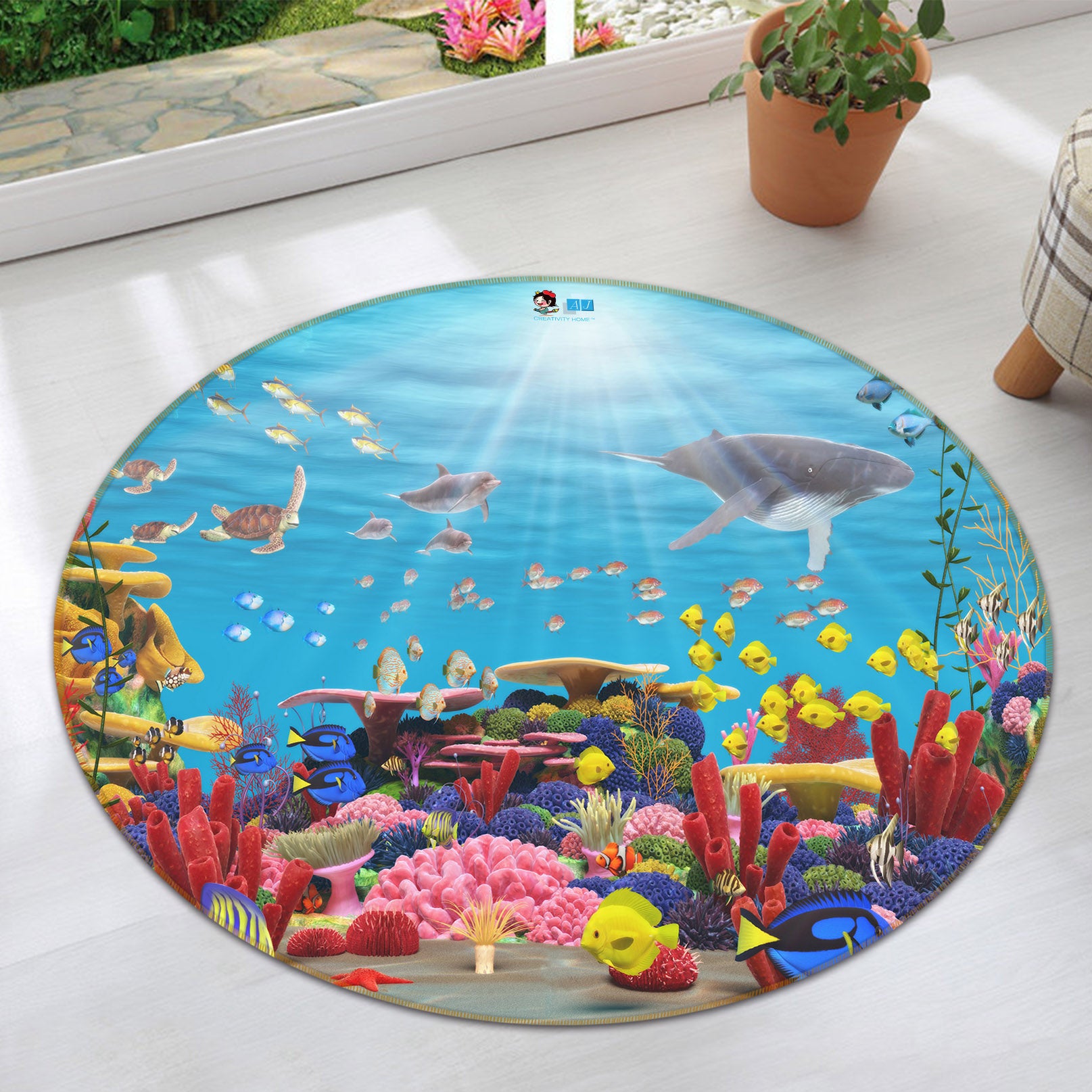 3D Sea Fish 74126 Round Non Slip Rug Mat