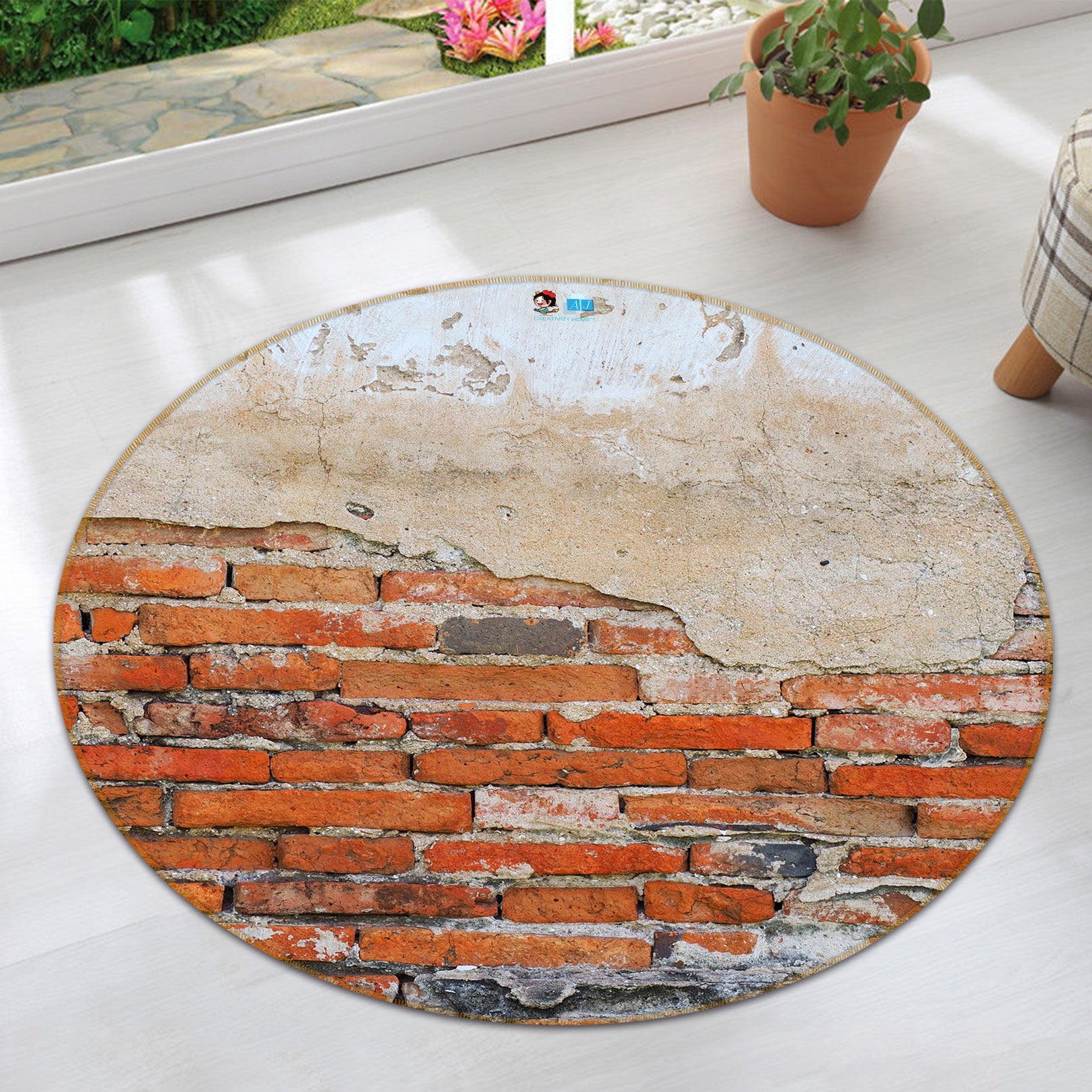 3D Old Brick Wall 74188 Round Non Slip Rug Mat