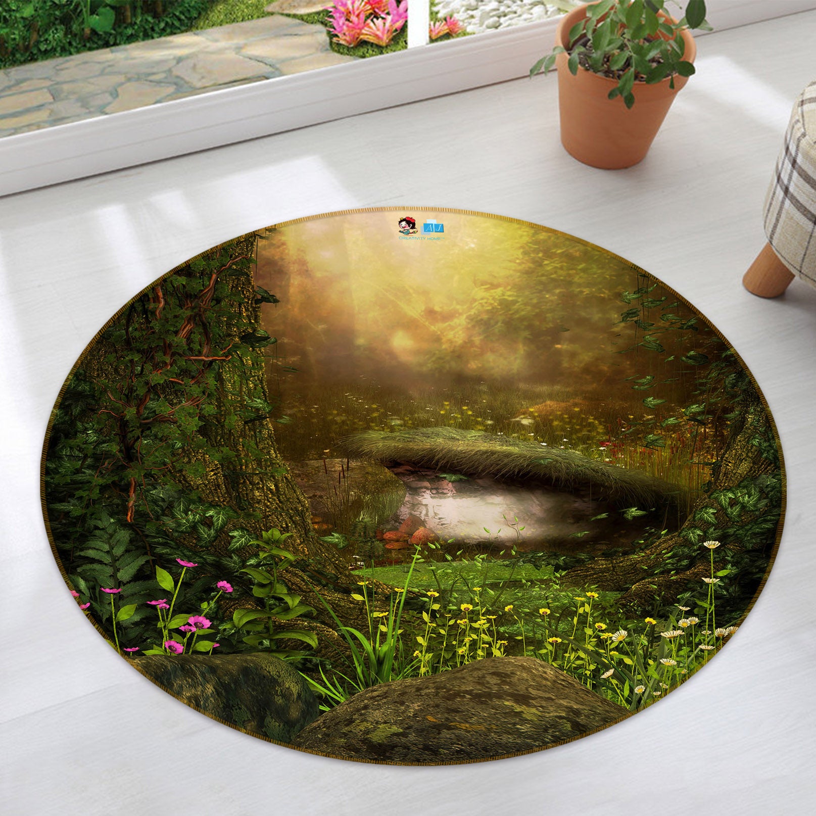 3D Grass Jungle 69160 Round Non Slip Rug Mat