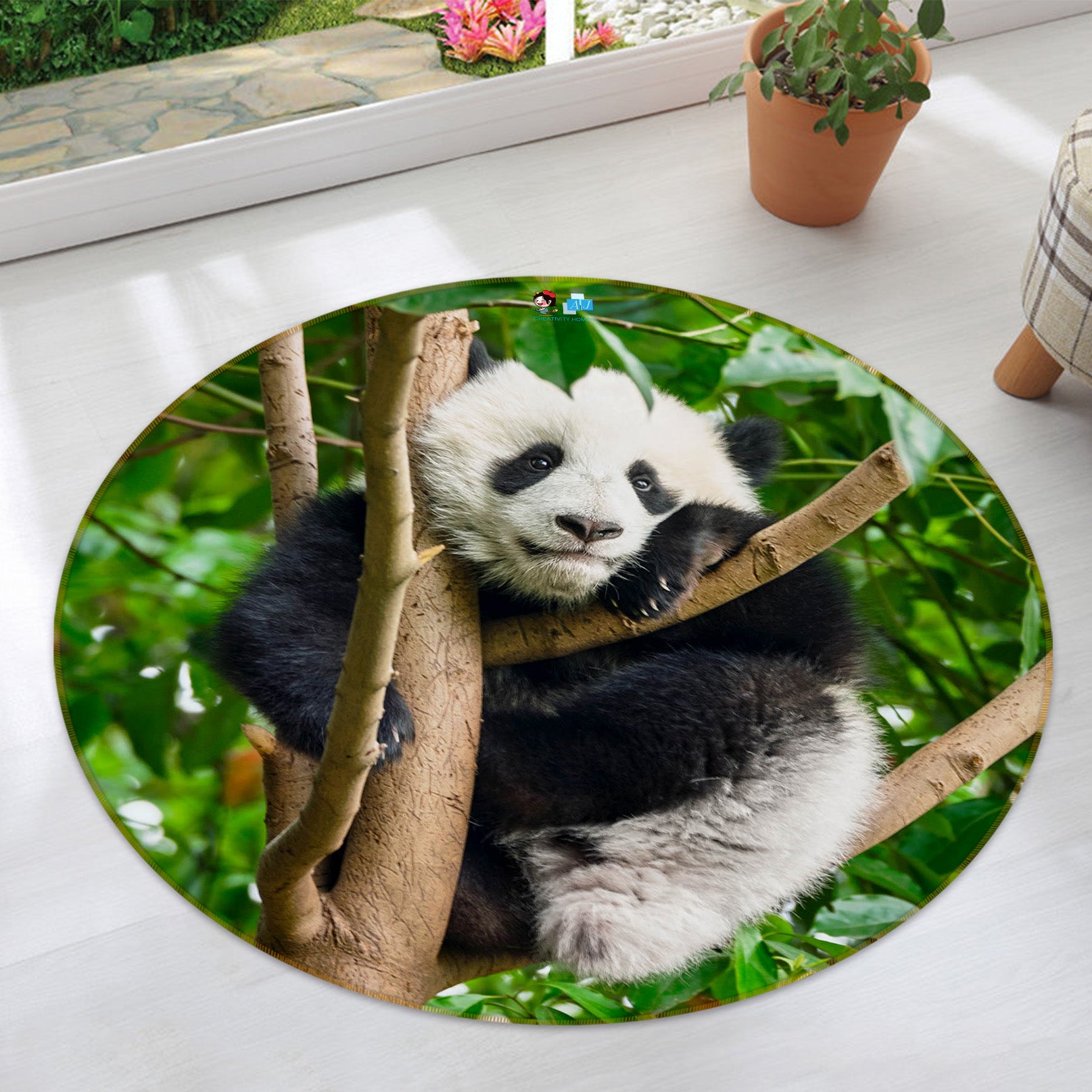 3D Tree Panda 75103 Round Non Slip Rug Mat