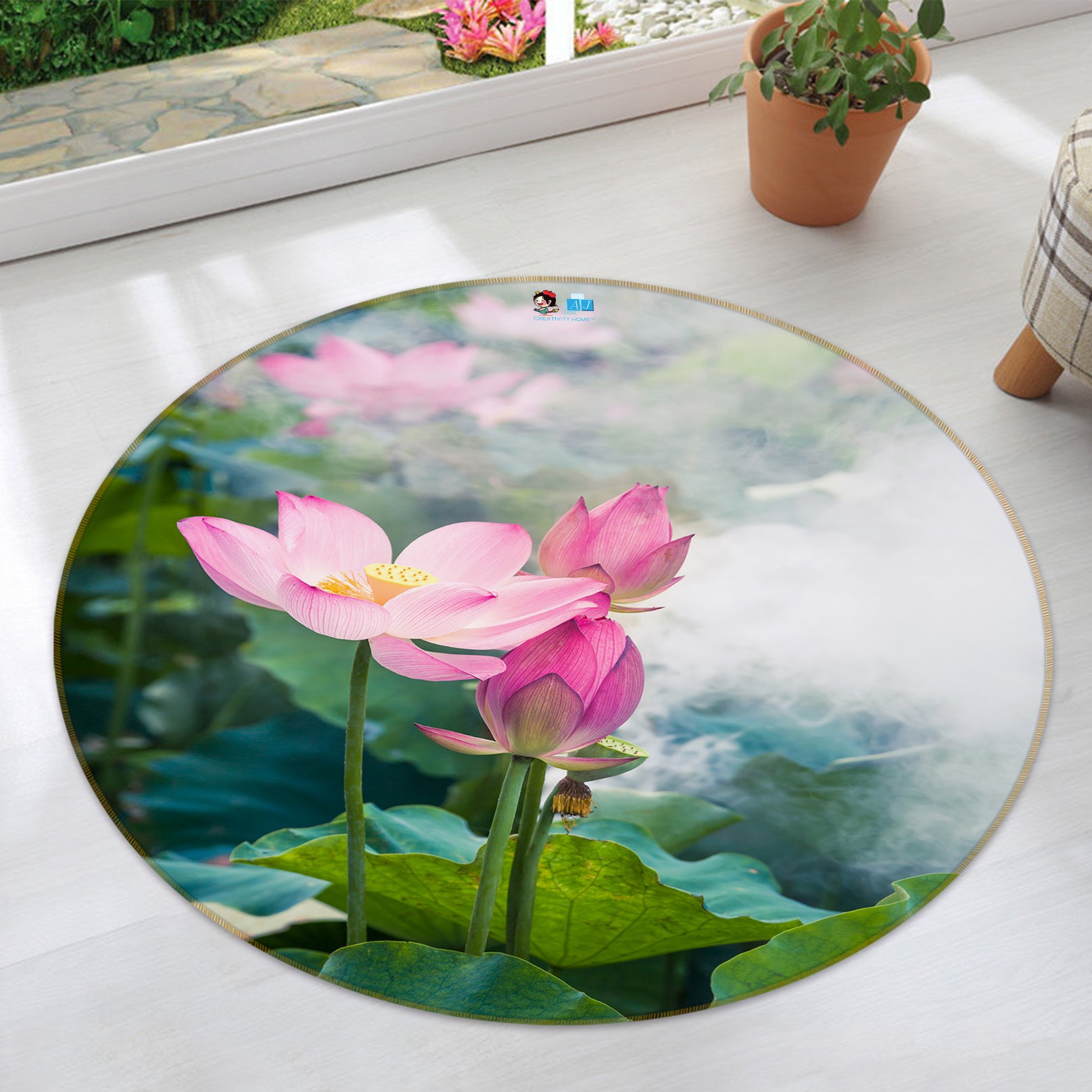 3D Lotus 69184 Round Non Slip Rug Mat