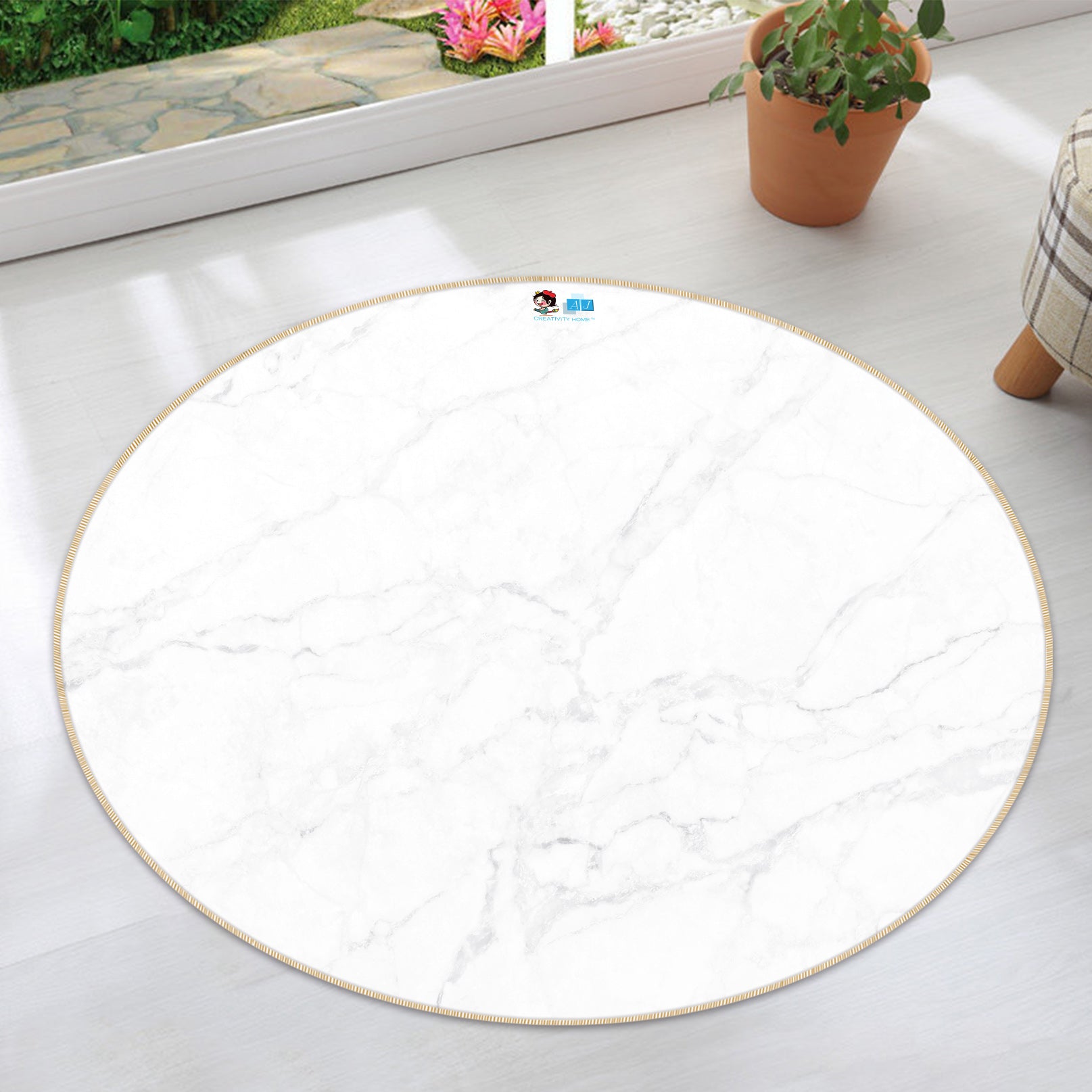 3D White Marble 72198 Round Non Slip Rug Mat