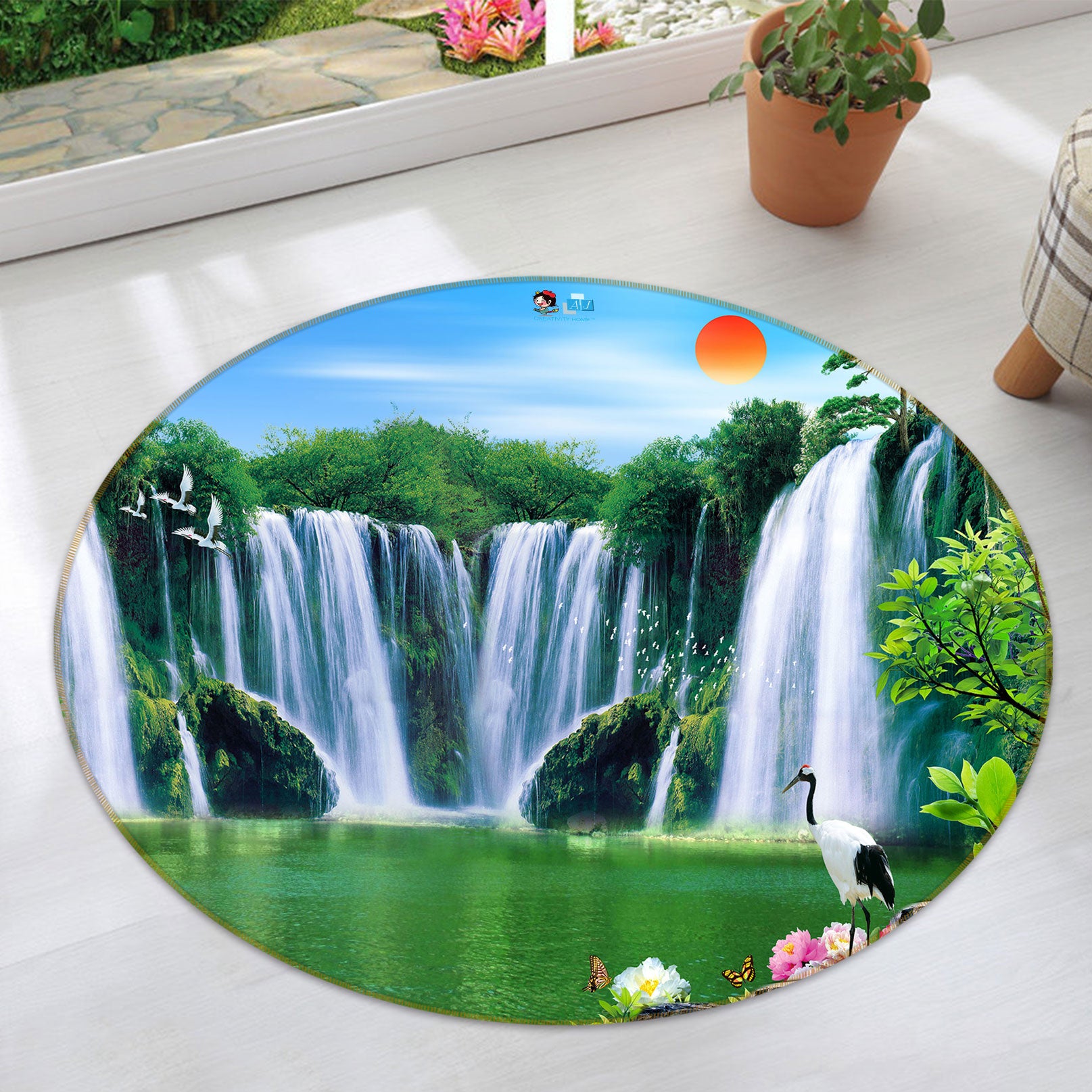 3D Waterfall 72256 Round Non Slip Rug Mat