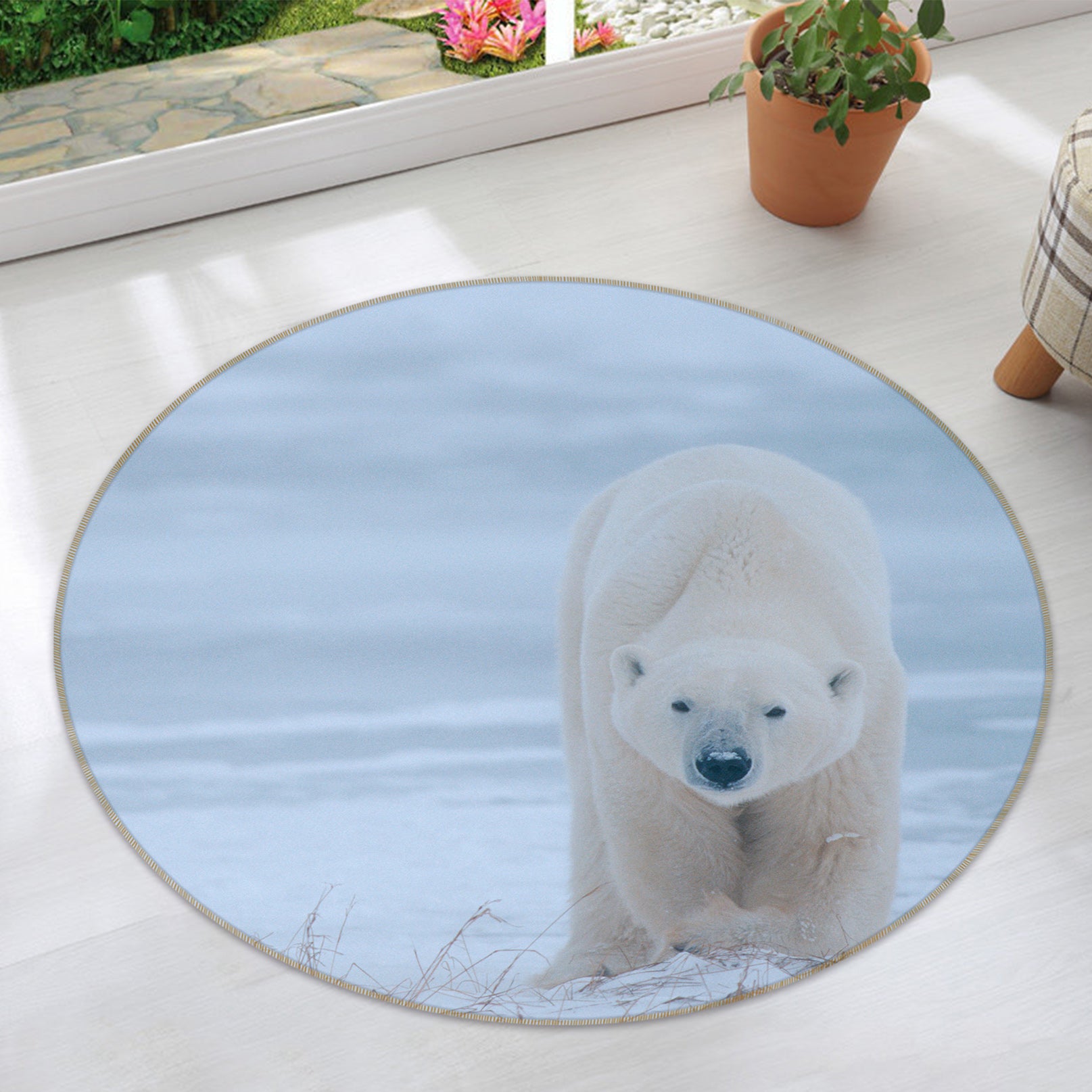 3D Polar Bear 37186 Animal Round Non Slip Rug Mat