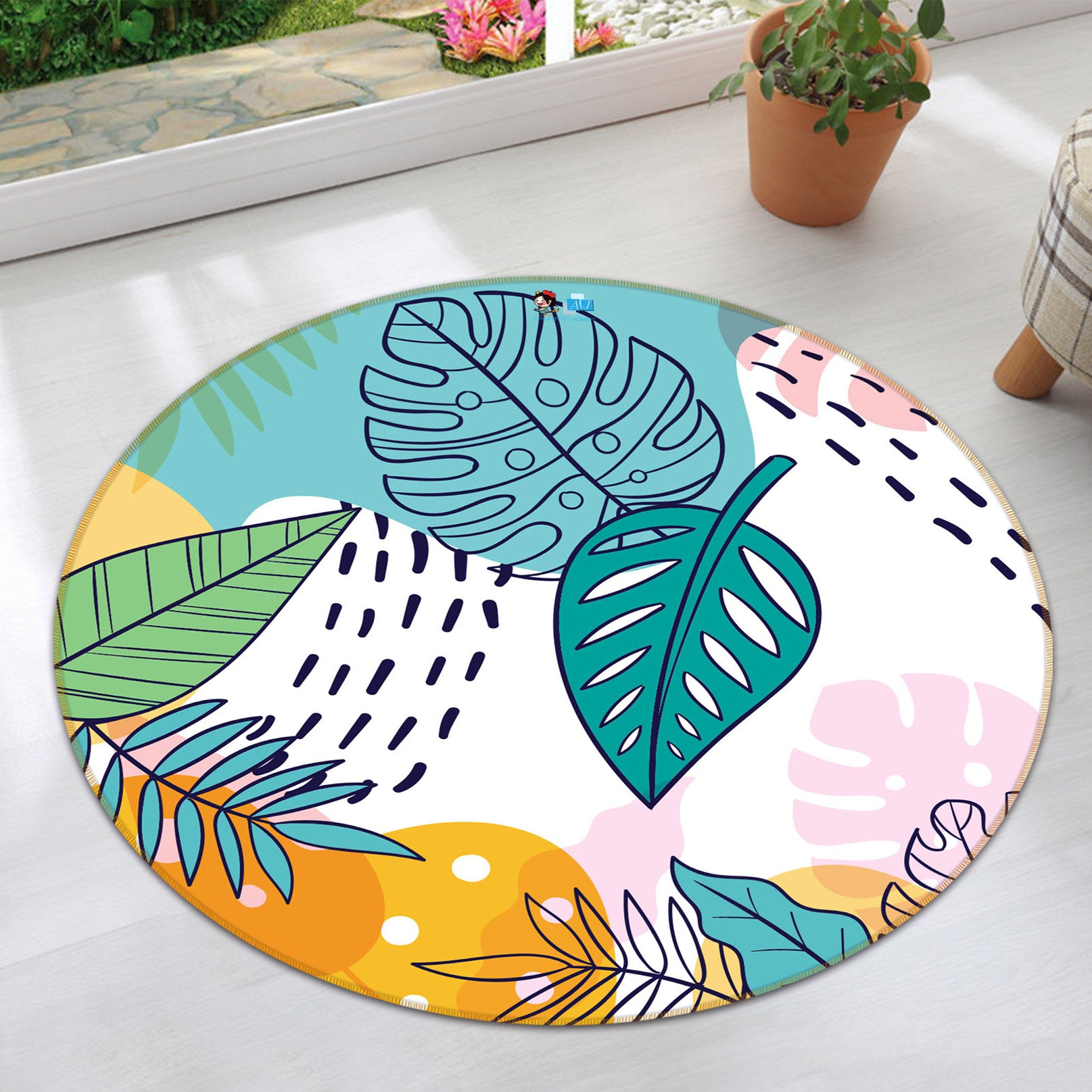3D Leaves 71287 Round Non Slip Rug Mat