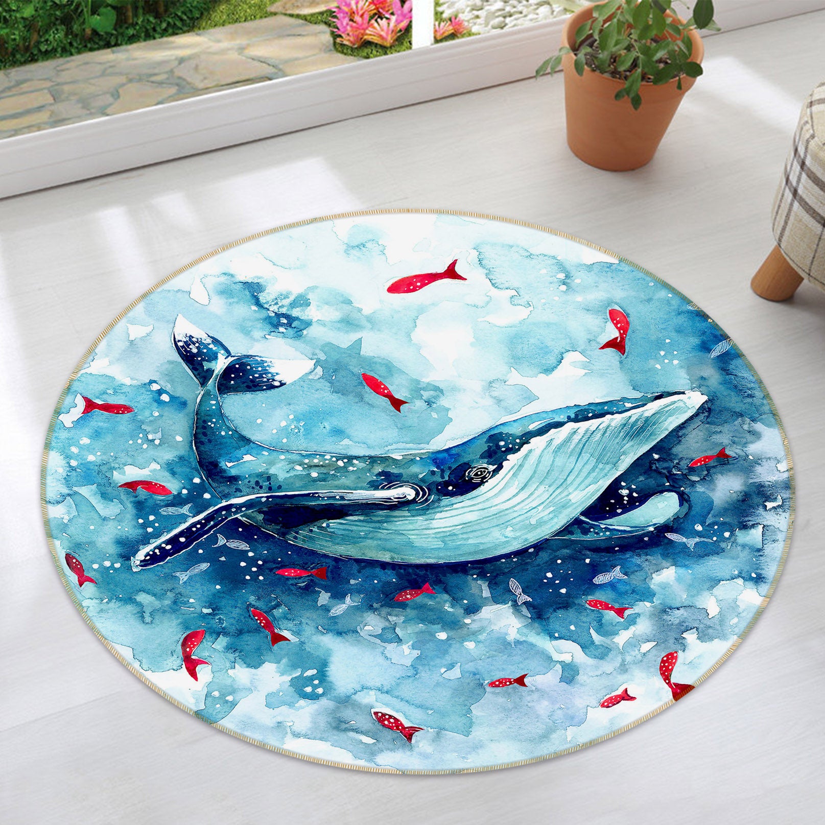 3D Whale 37005 Round Non Slip Rug Mat