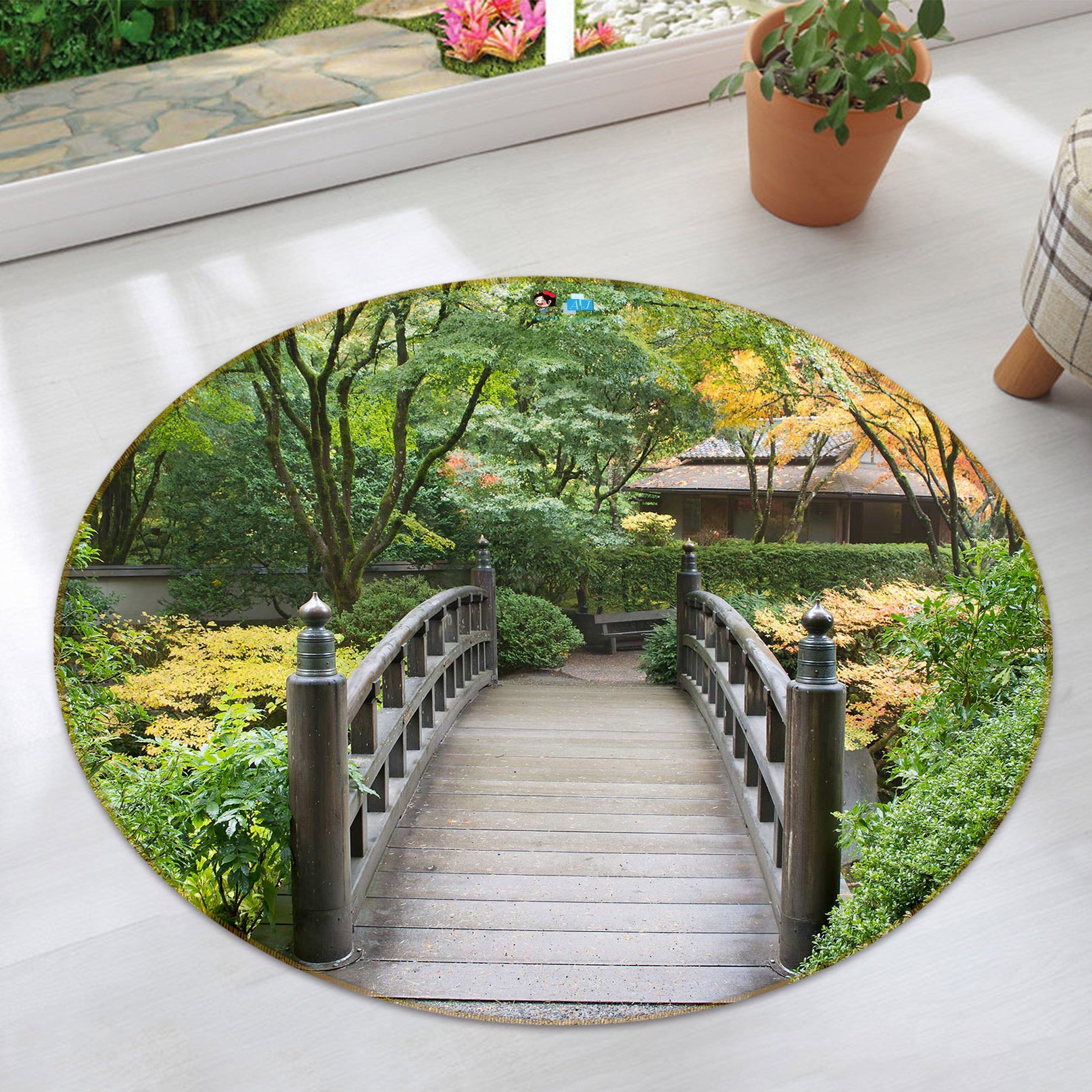 3D Forest Bridge 72254 Round Non Slip Rug Mat