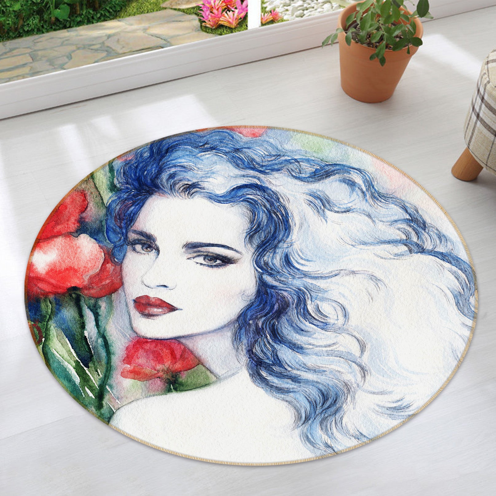 3D Beautiful Female 37023 Round Non Slip Rug Mat