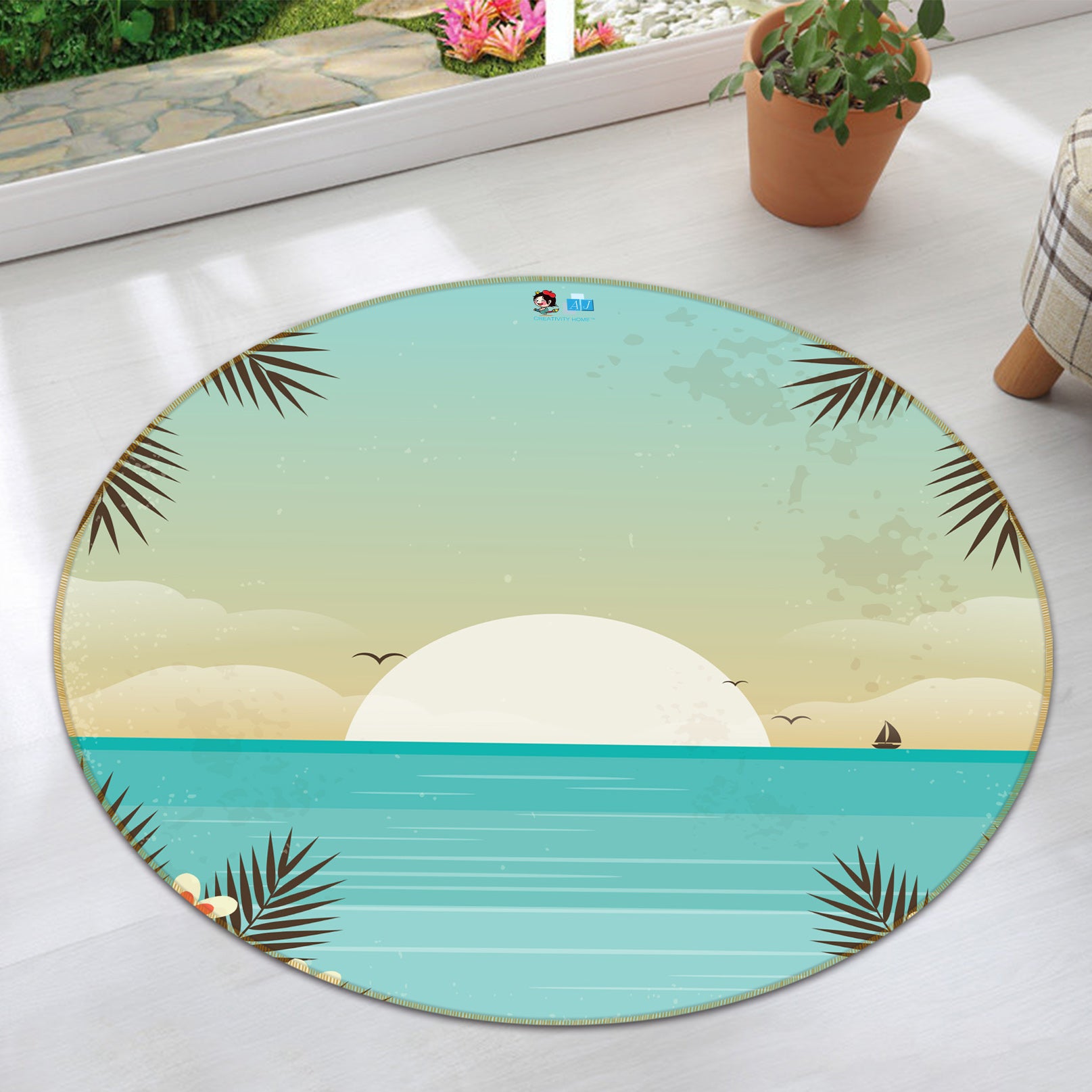 3D Sea Surface Sun 64082 Round Non Slip Rug Mat