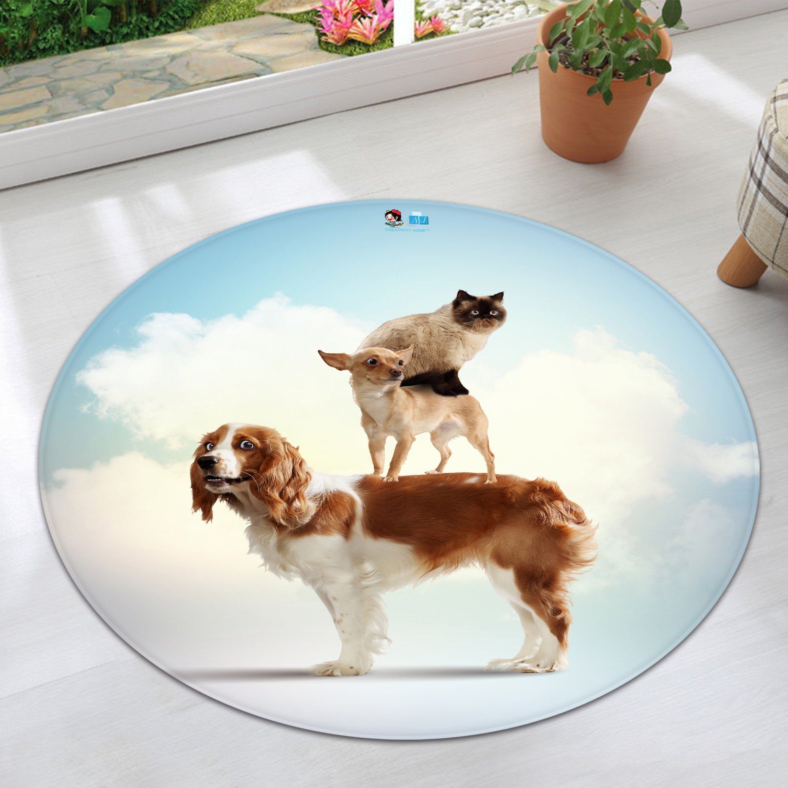 3D Cats And Dogs 2834 Round Non Slip Rug Mat Mat AJ Creativity Home