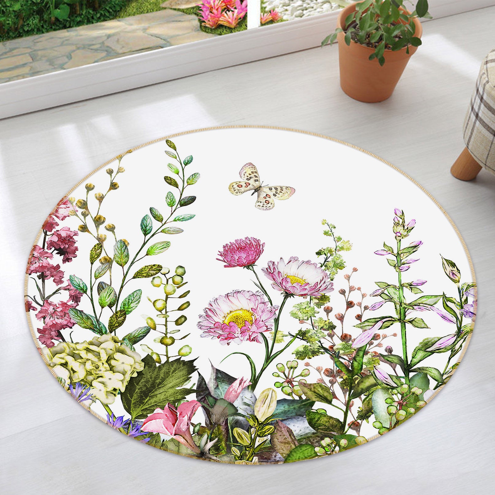 3D Flower Bush 37025 Round Non Slip Rug Mat