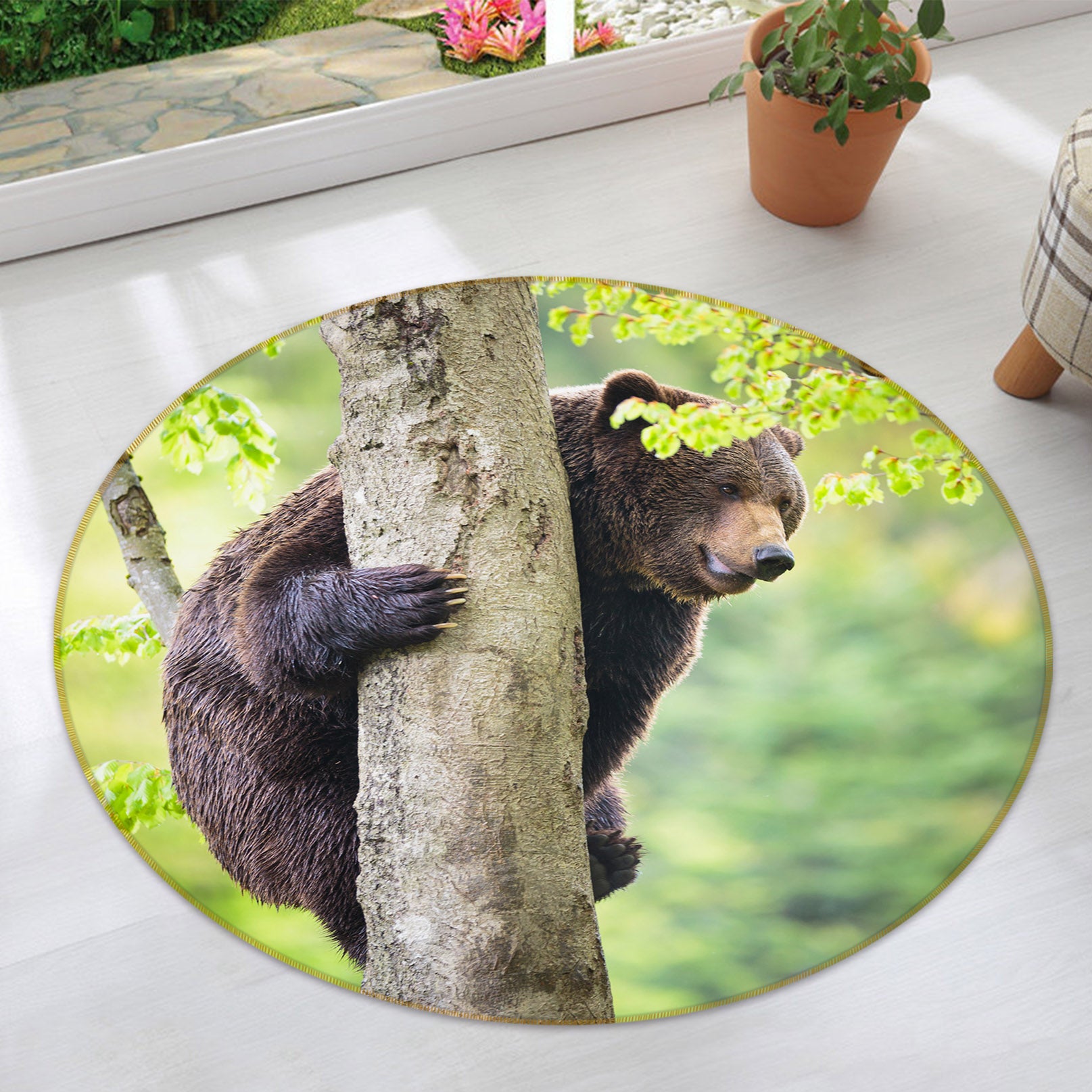 3D Brown Bear 37215 Animal Round Non Slip Rug Mat