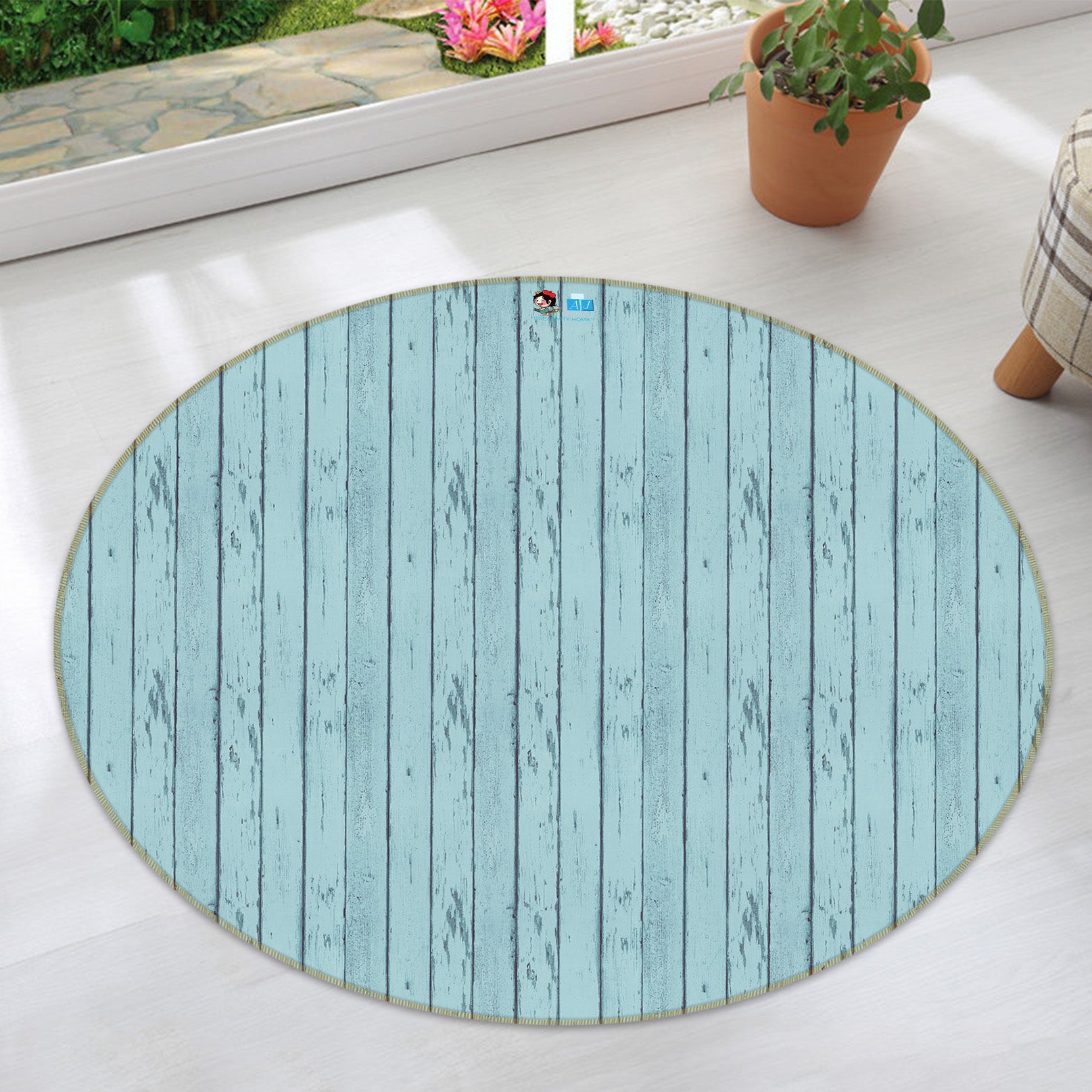 3D Blue Board 74043 Round Non Slip Rug Mat