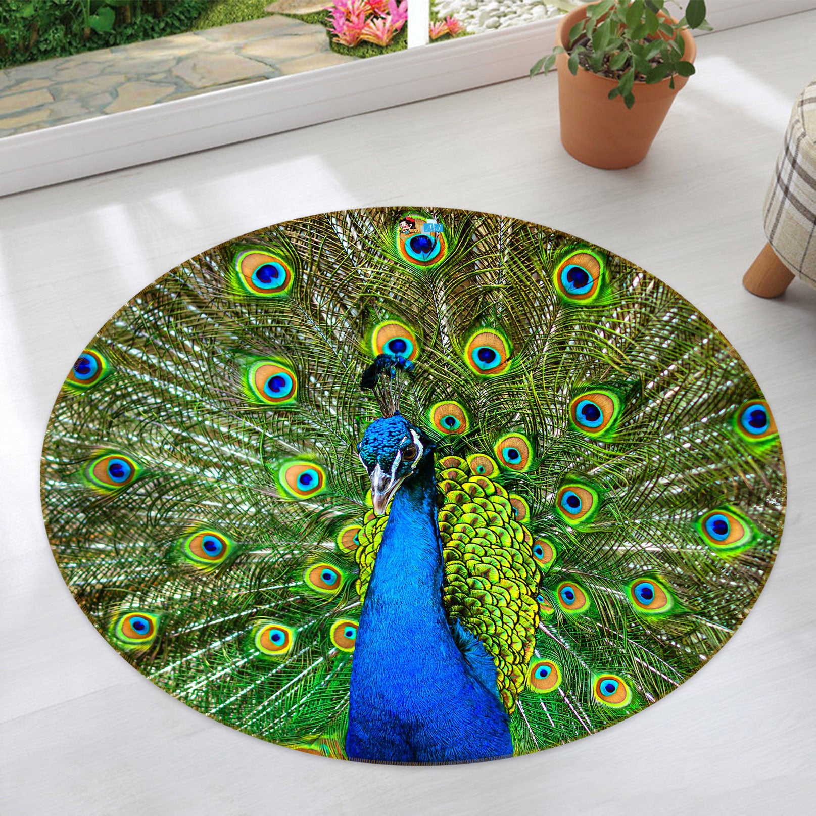 3D Peacock 81205 Round Non Slip Rug Mat
