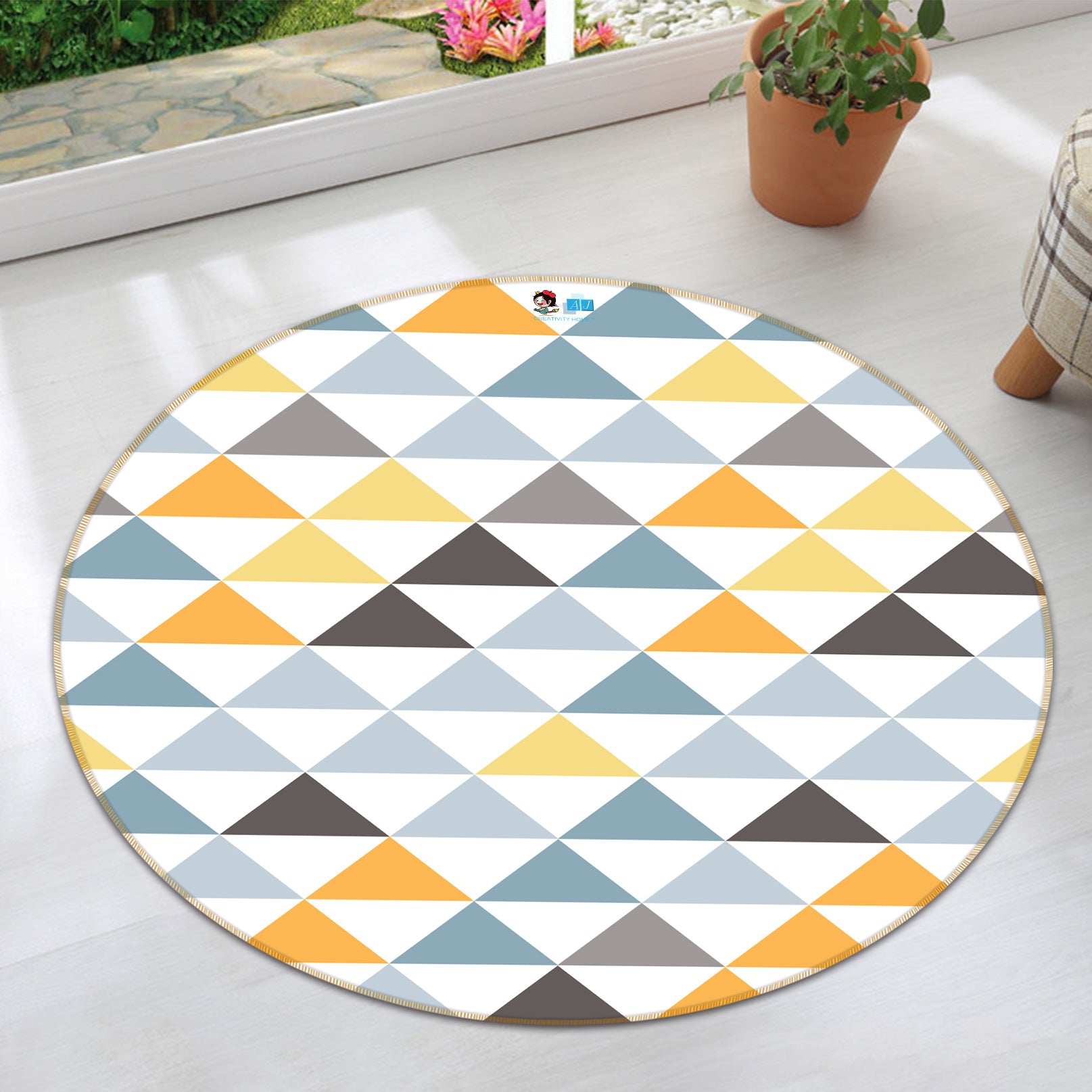 3D Triangle Pattern 64056 Round Non Slip Rug Mat