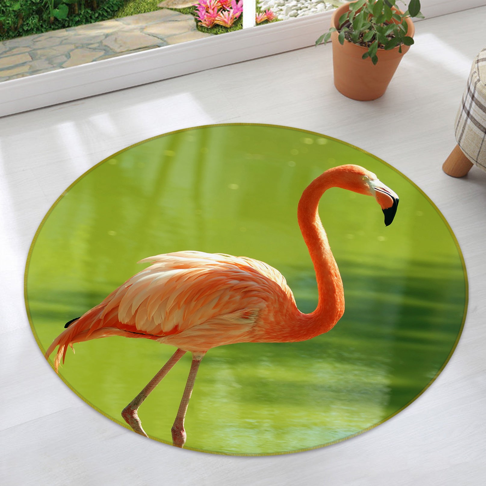 3D Flamingo 37156 Animal Round Non Slip Rug Mat
