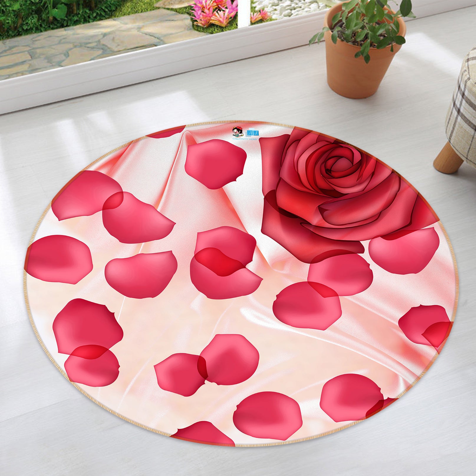 3D Rose Petals 80256 Round Non Slip Rug Mat