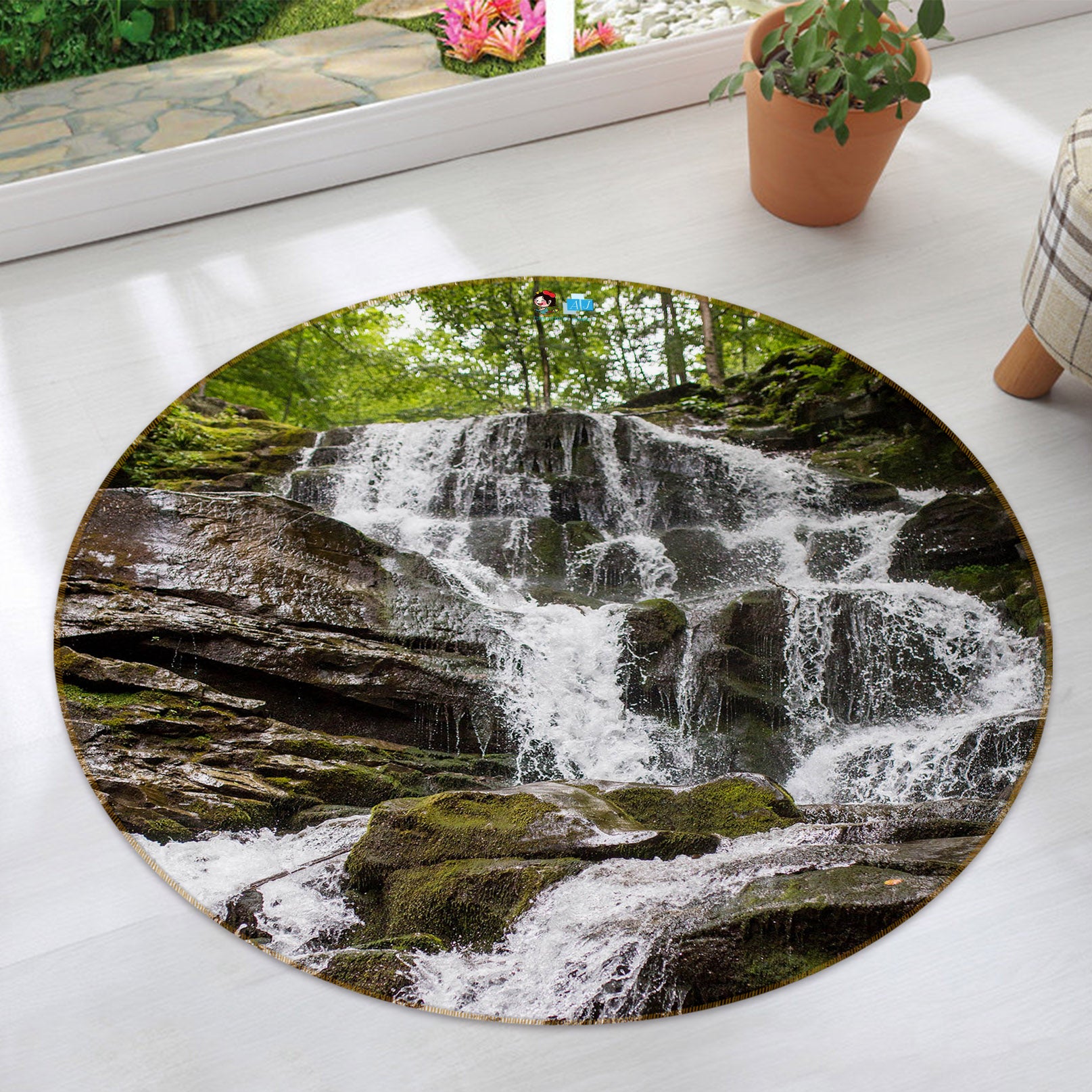 3D Flowing Water 69106 Round Non Slip Rug Mat