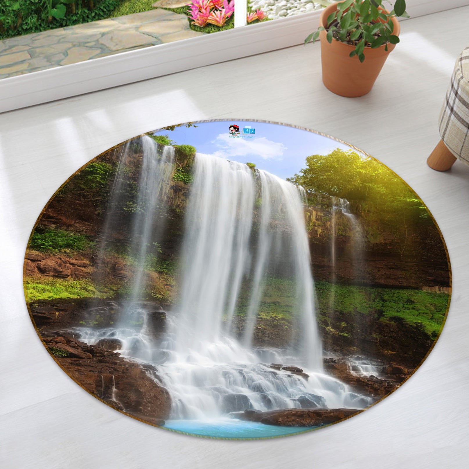 3D Waterfall 72253 Round Non Slip Rug Mat