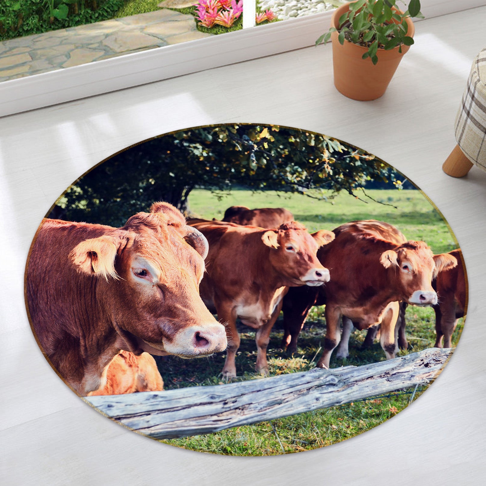 3D Cattle Herd 37172 Animal Round Non Slip Rug Mat