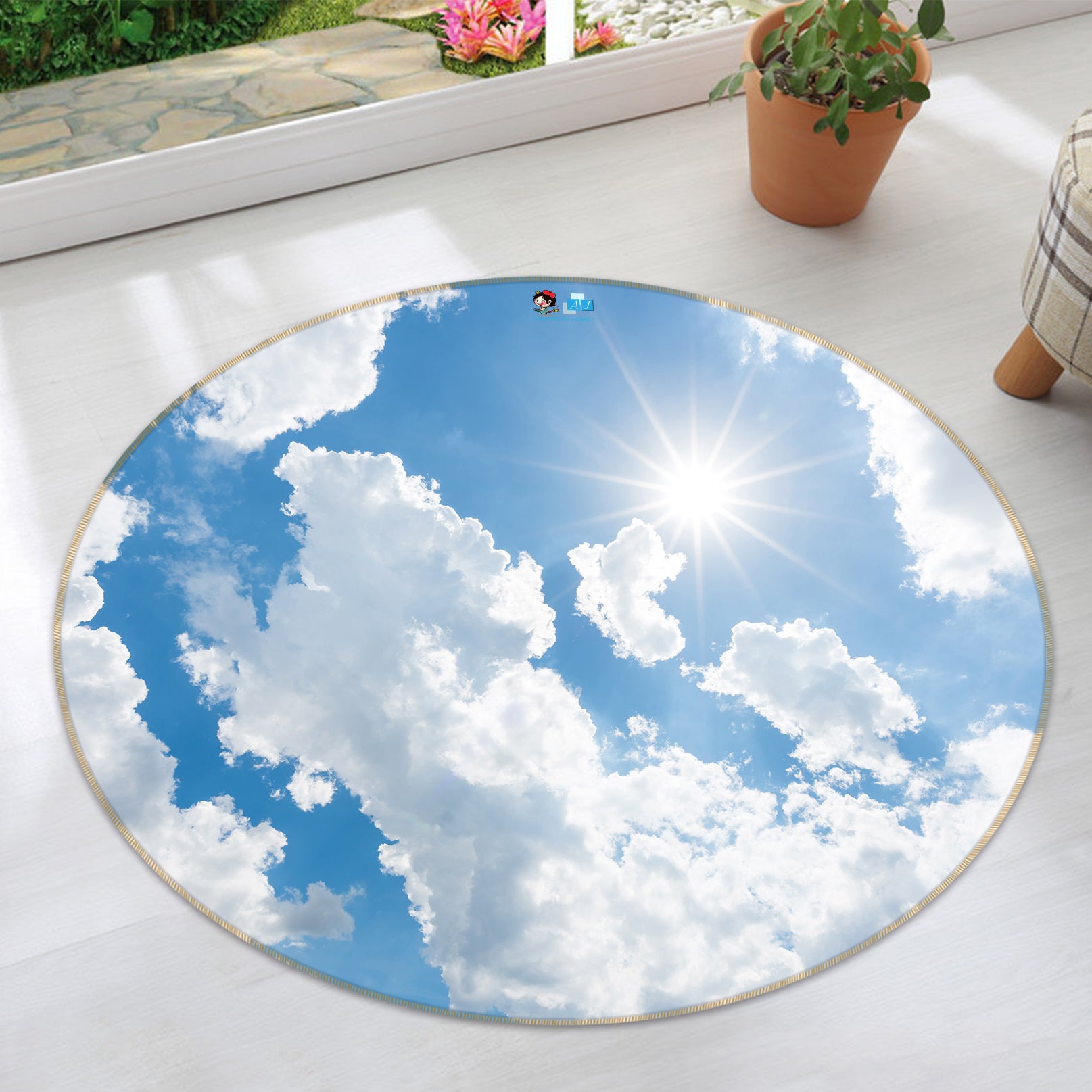 3D Blue Sky White Clouds 72173 Round Non Slip Rug Mat