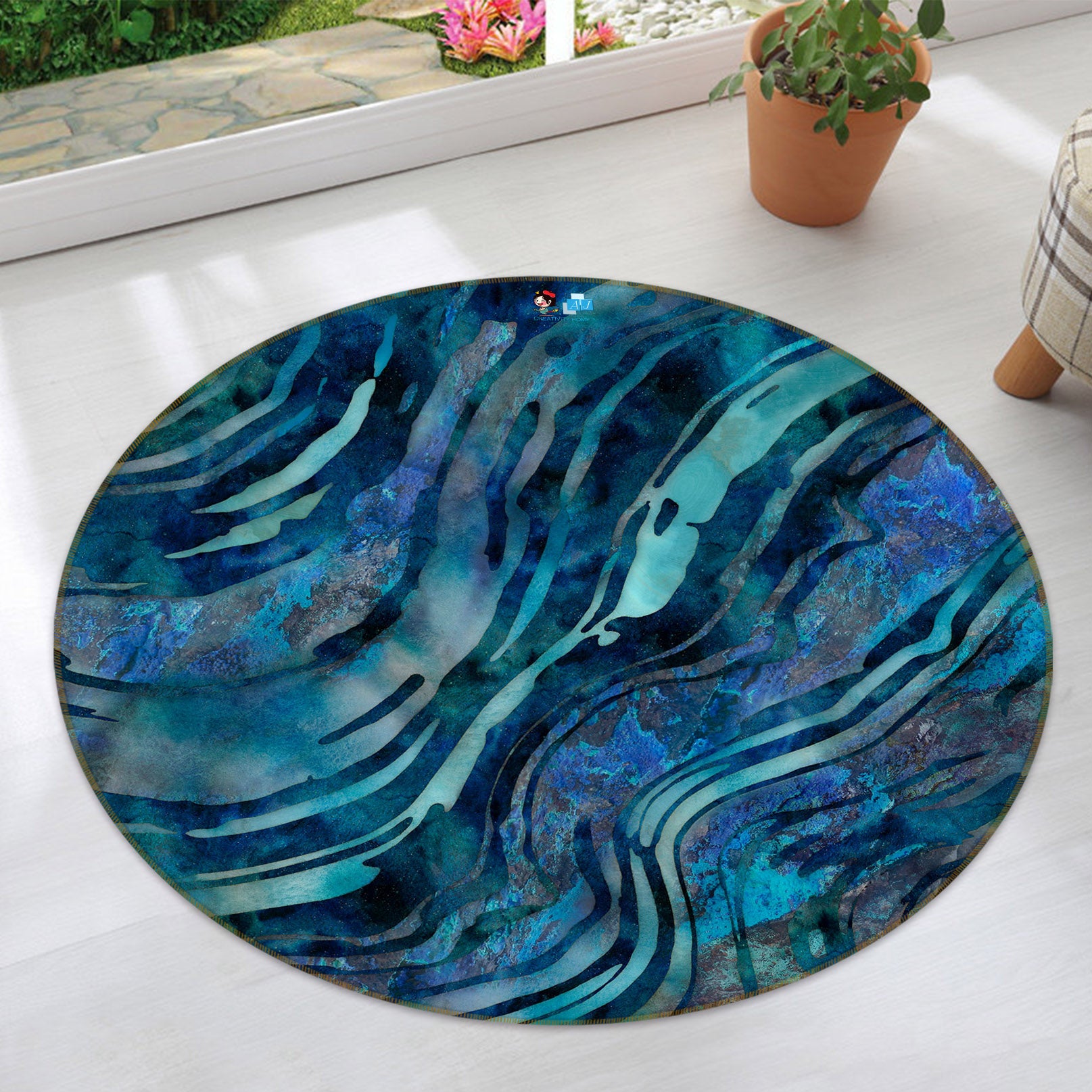 3D Navy Blue Texture 83059 Andrea haase Rug Round Non Slip Rug Mat