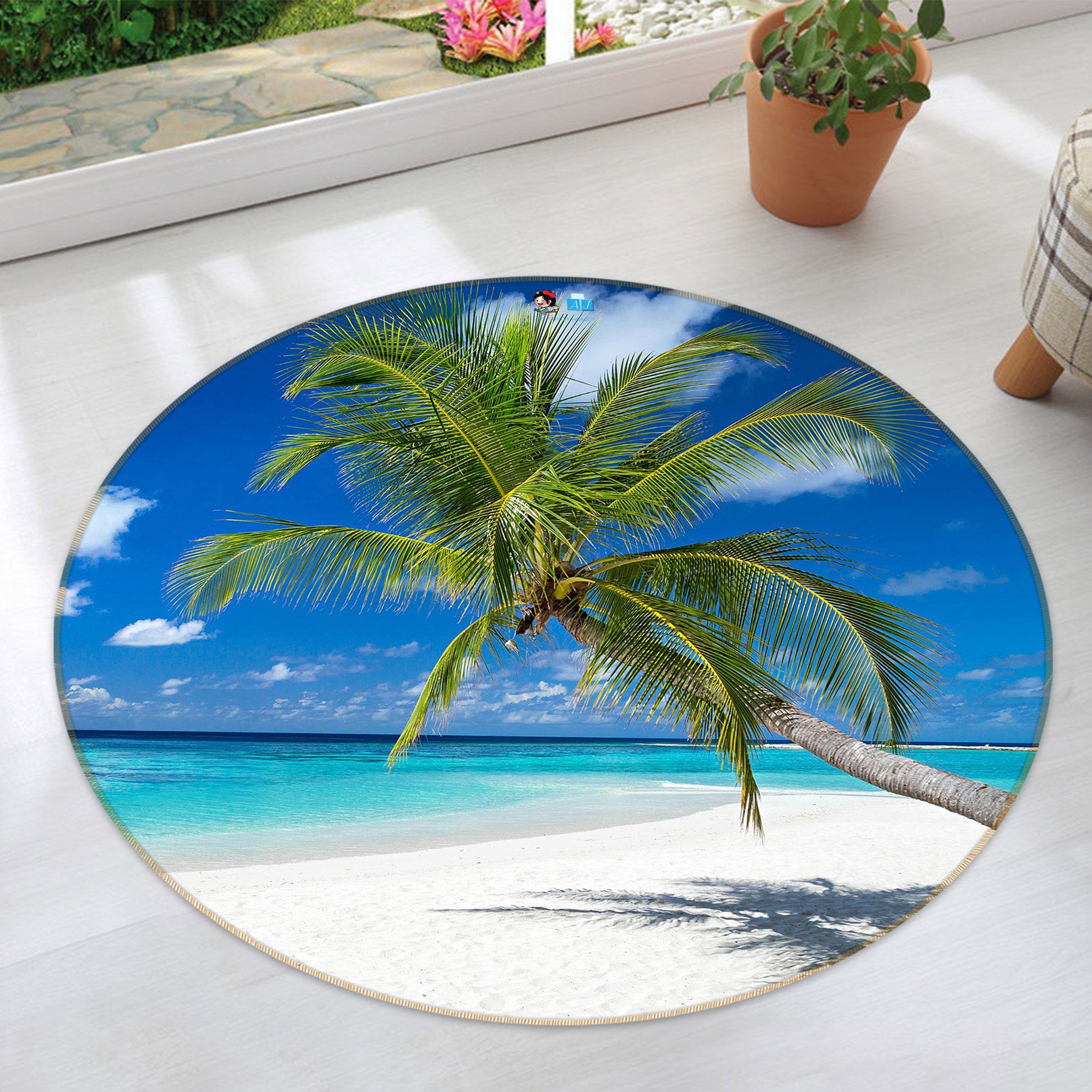 3D Beach Coconut Tree 72191 Round Non Slip Rug Mat