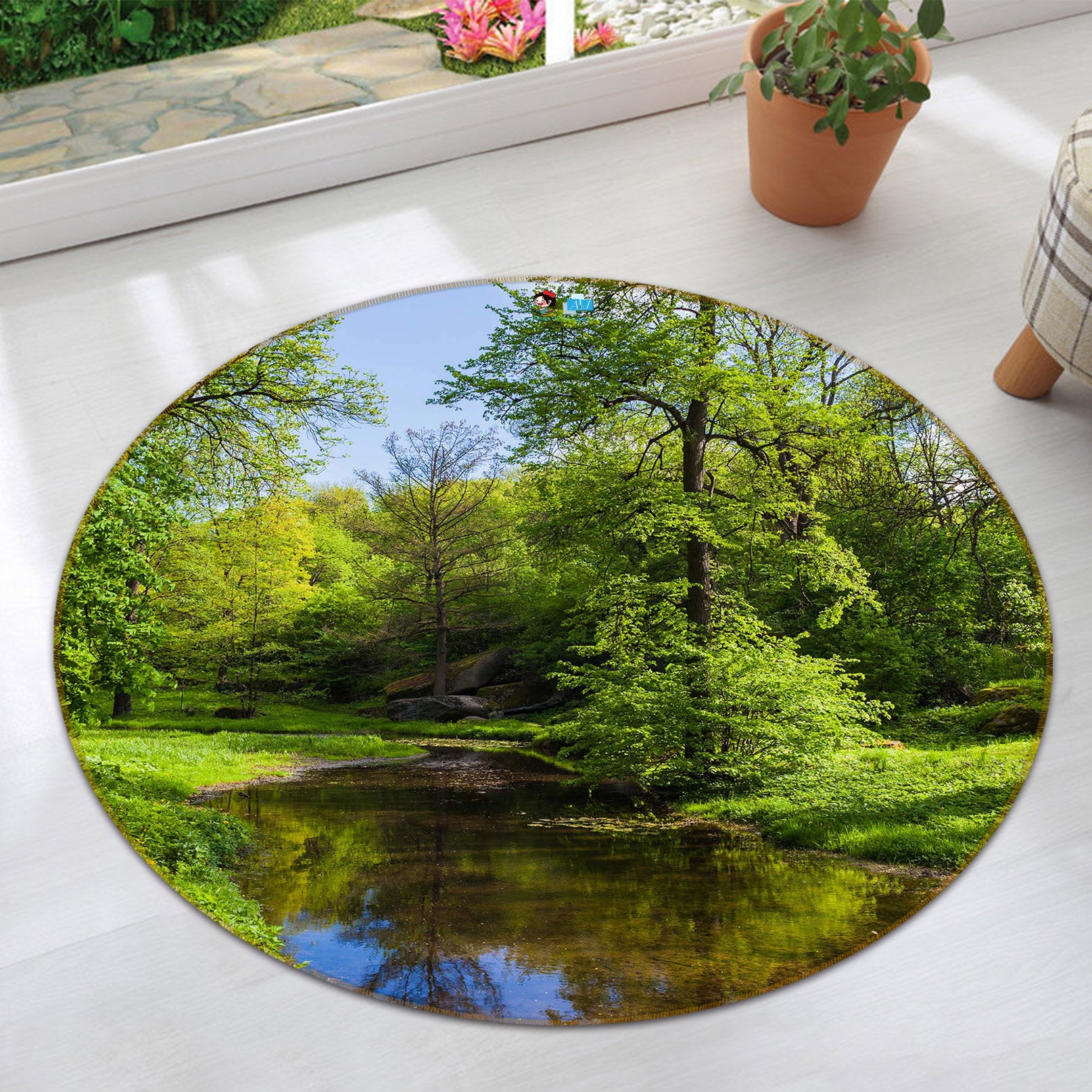 3D Forest Lake 72105 Round Non Slip Rug Mat