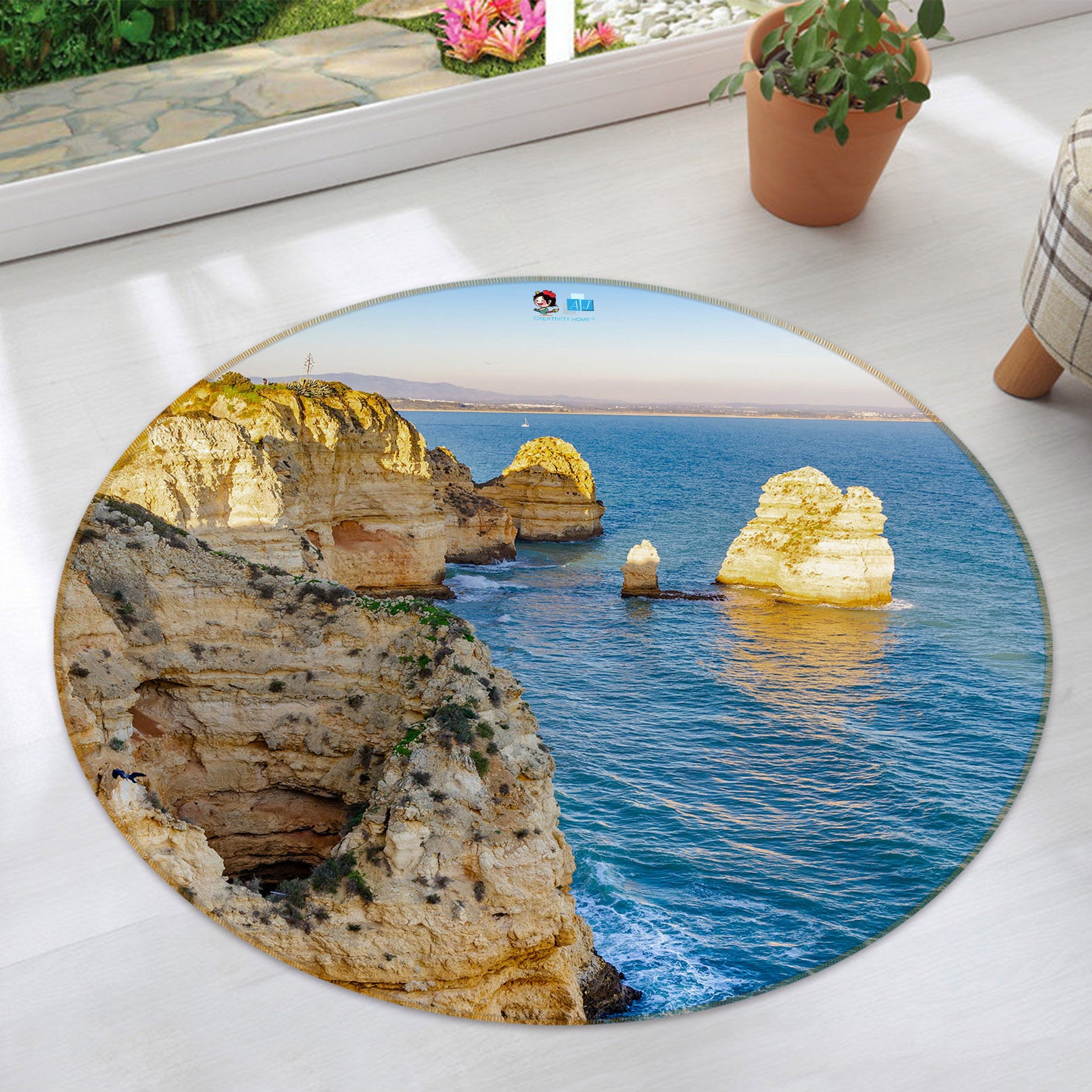 3D Ocean Grotto 69208 Round Non Slip Rug Mat