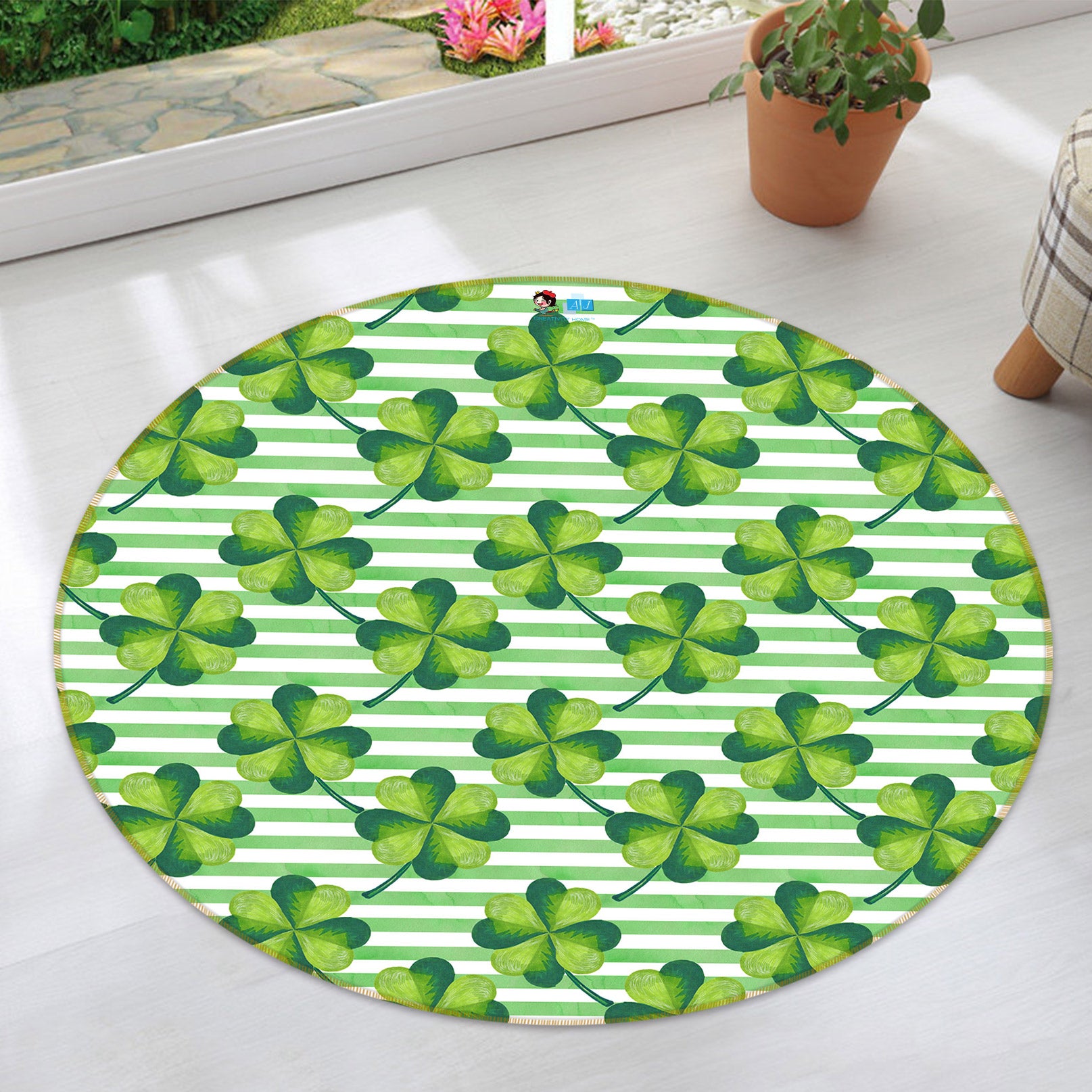 3D Four-Leaf Clover Pattern 80295 Round Non Slip Rug Mat