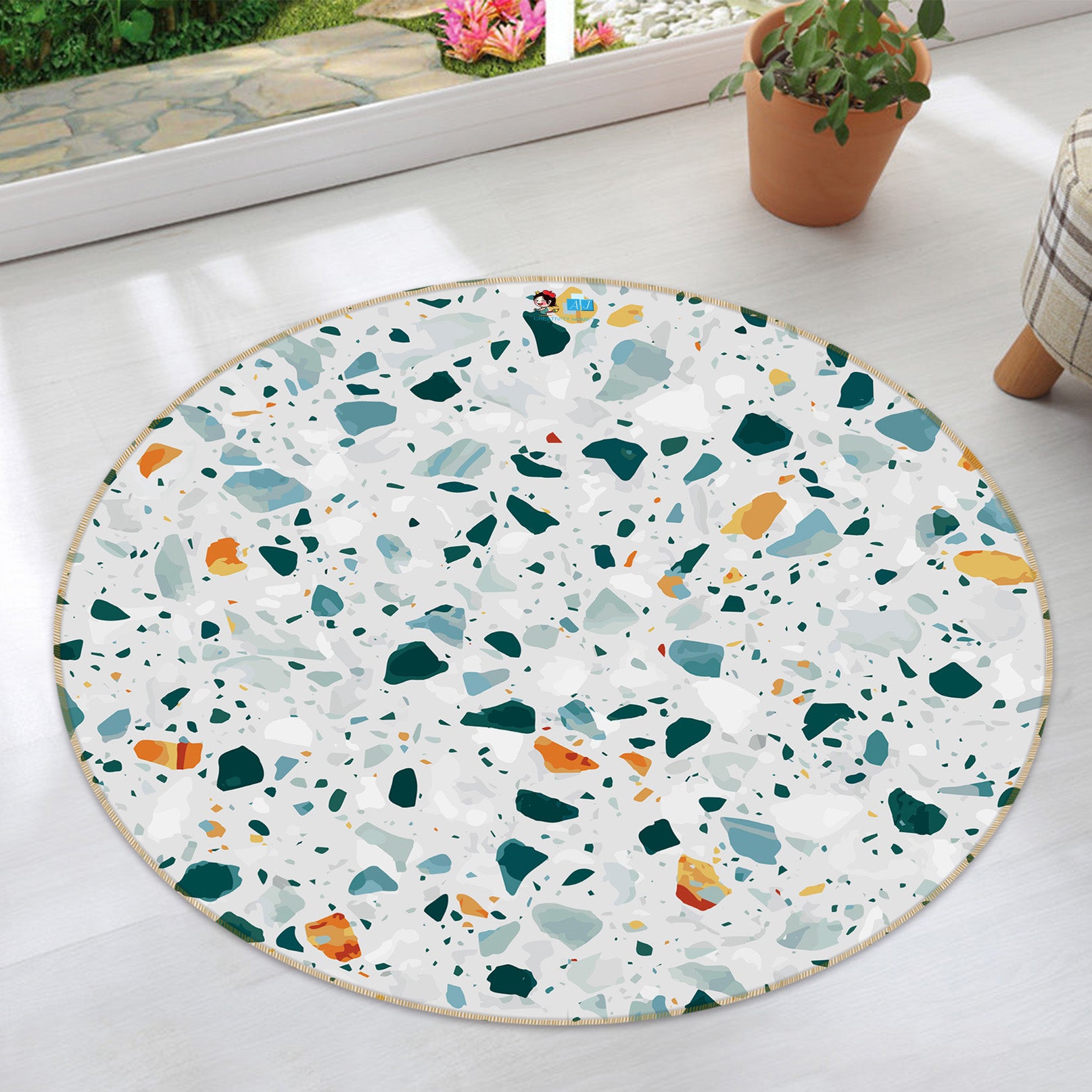 3D Color Broken Stone Texture 69240 Round Non Slip Rug Mat