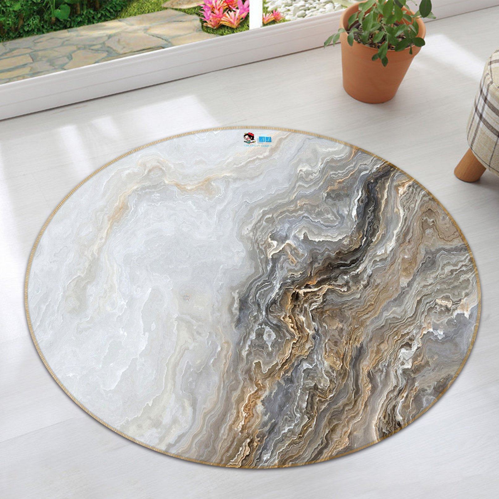 3D White Granite 9743 Round Non Slip Rug Mat Mat AJ Creativity Home