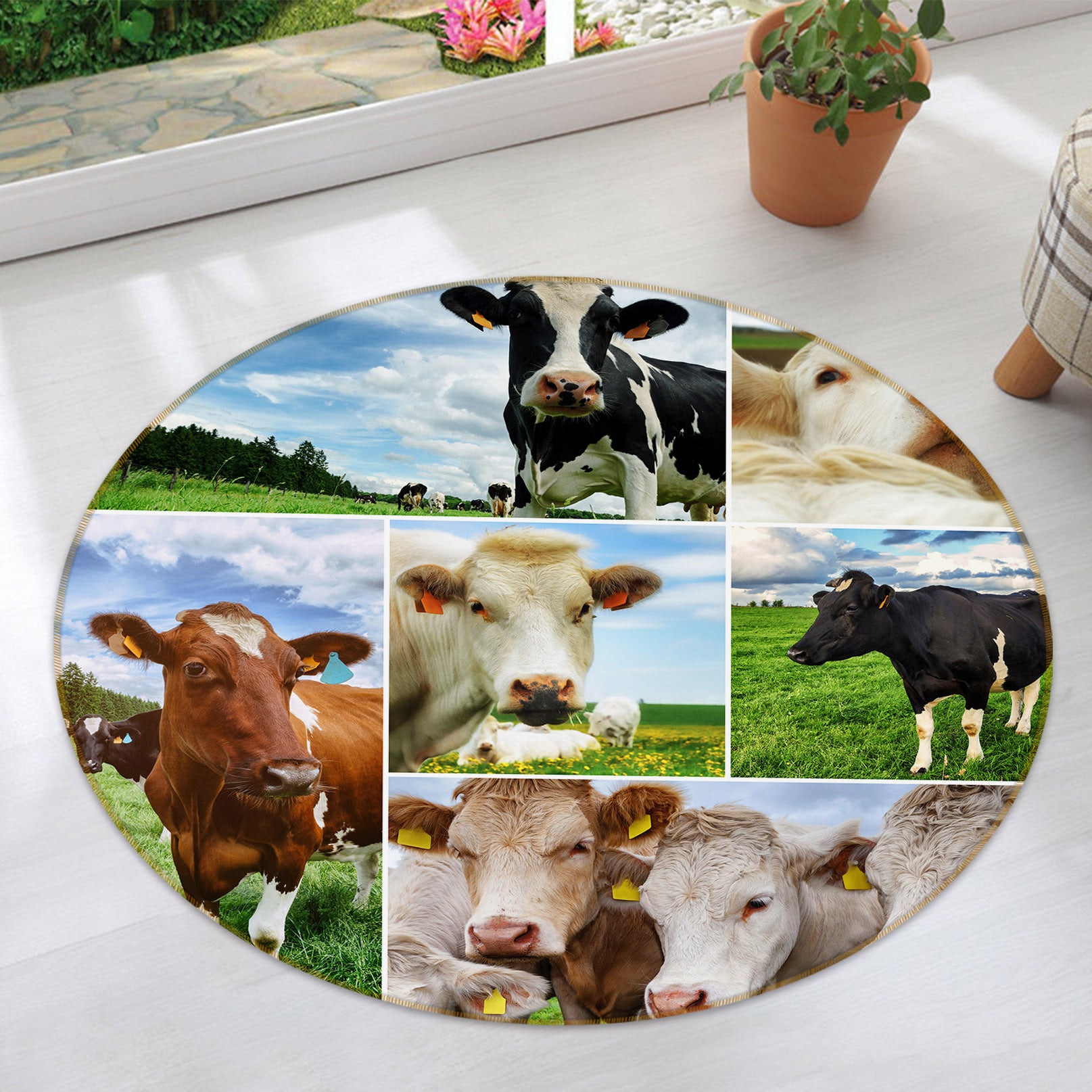 3D Cattle 37168 Animal Round Non Slip Rug Mat