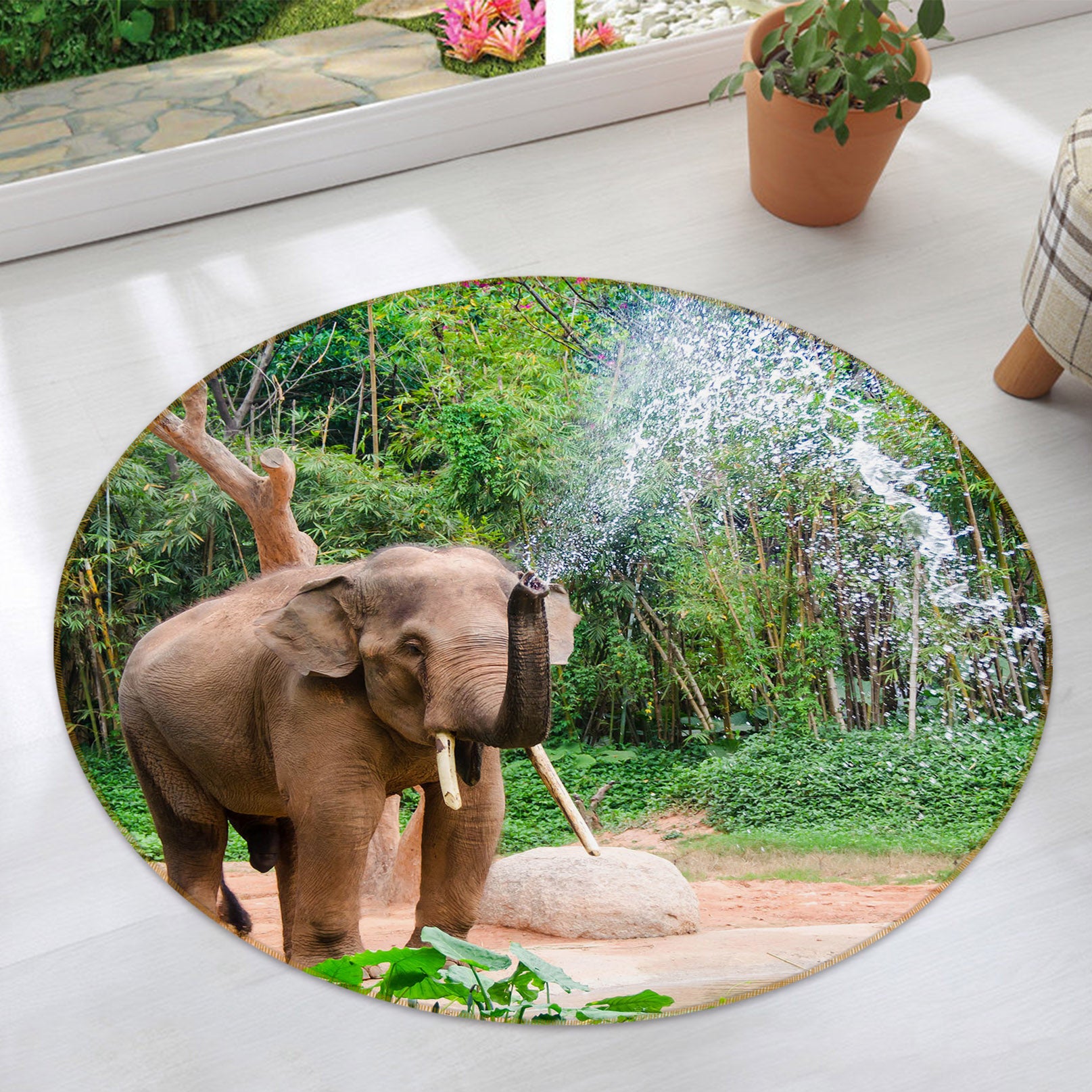 3D Elephant 37212 Animal Round Non Slip Rug Mat