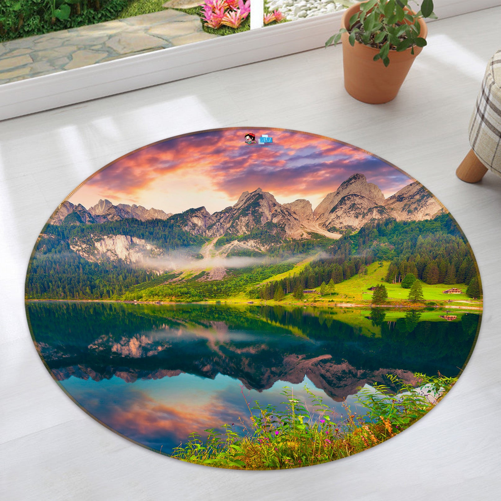 3D Mountains Rivers 69062 Round Non Slip Rug Mat
